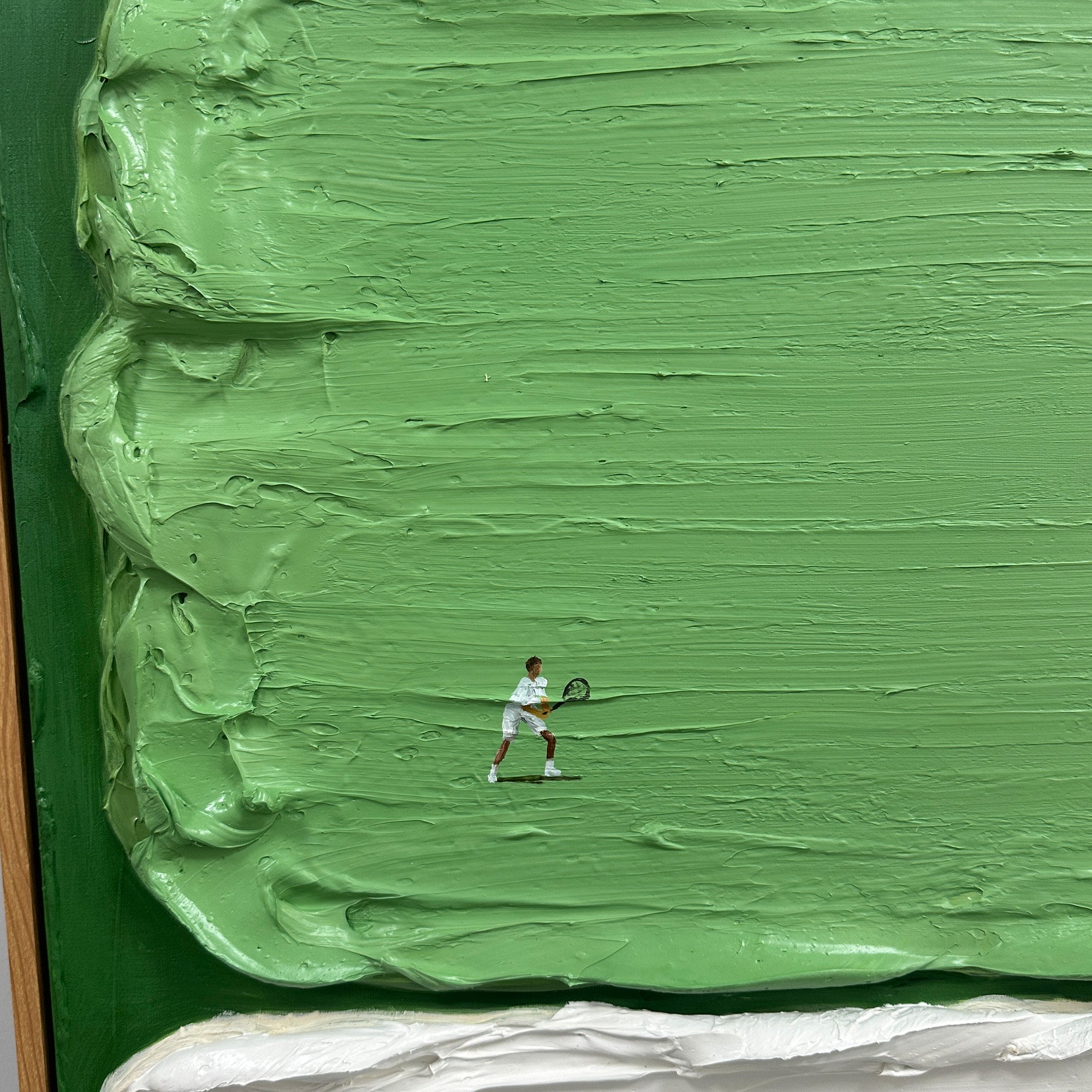 Pure Handmade Cream Green Impasto Tennis Sports Decor Canvas