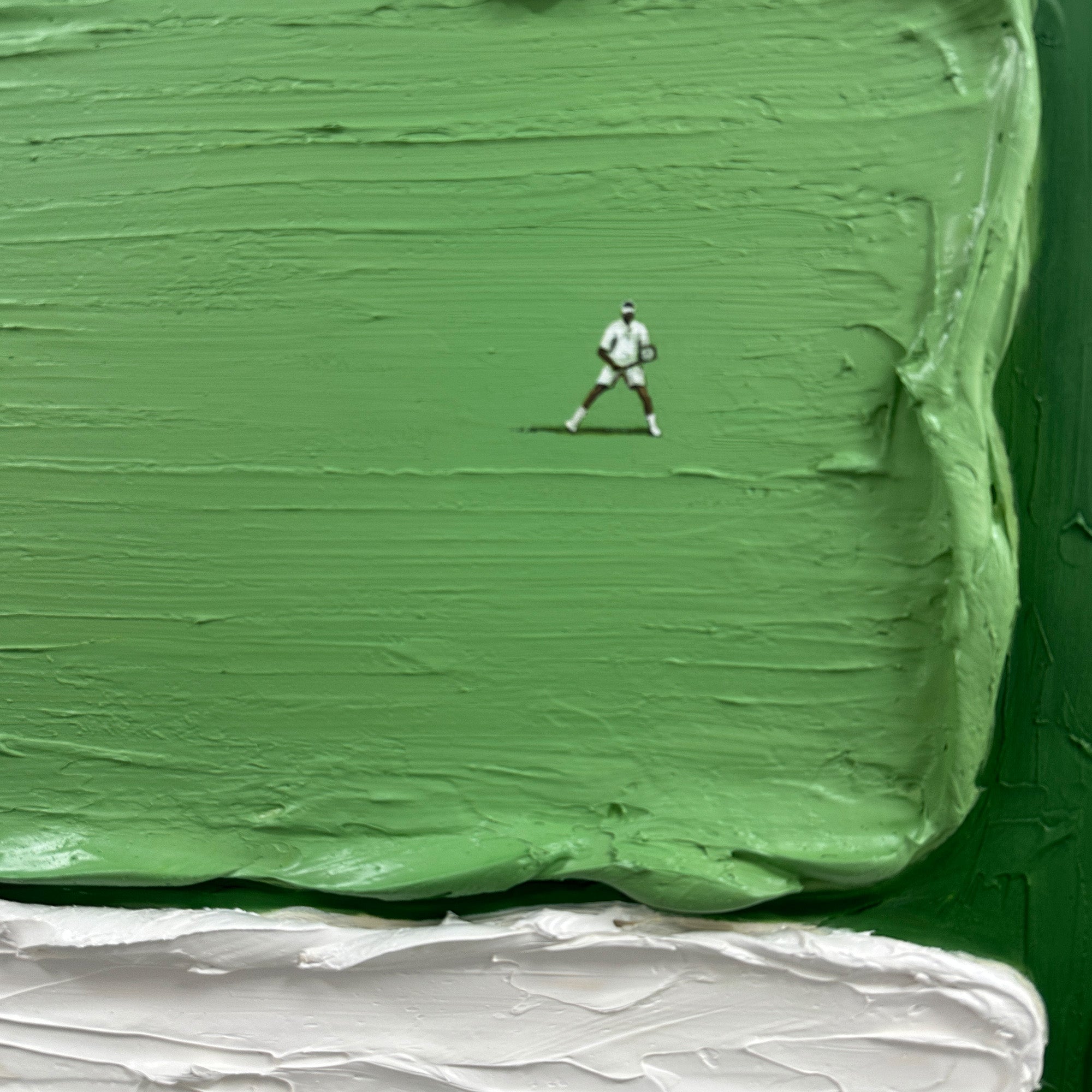 Pure Handmade Cream Green Impasto Tennis Sports Decor Canvas