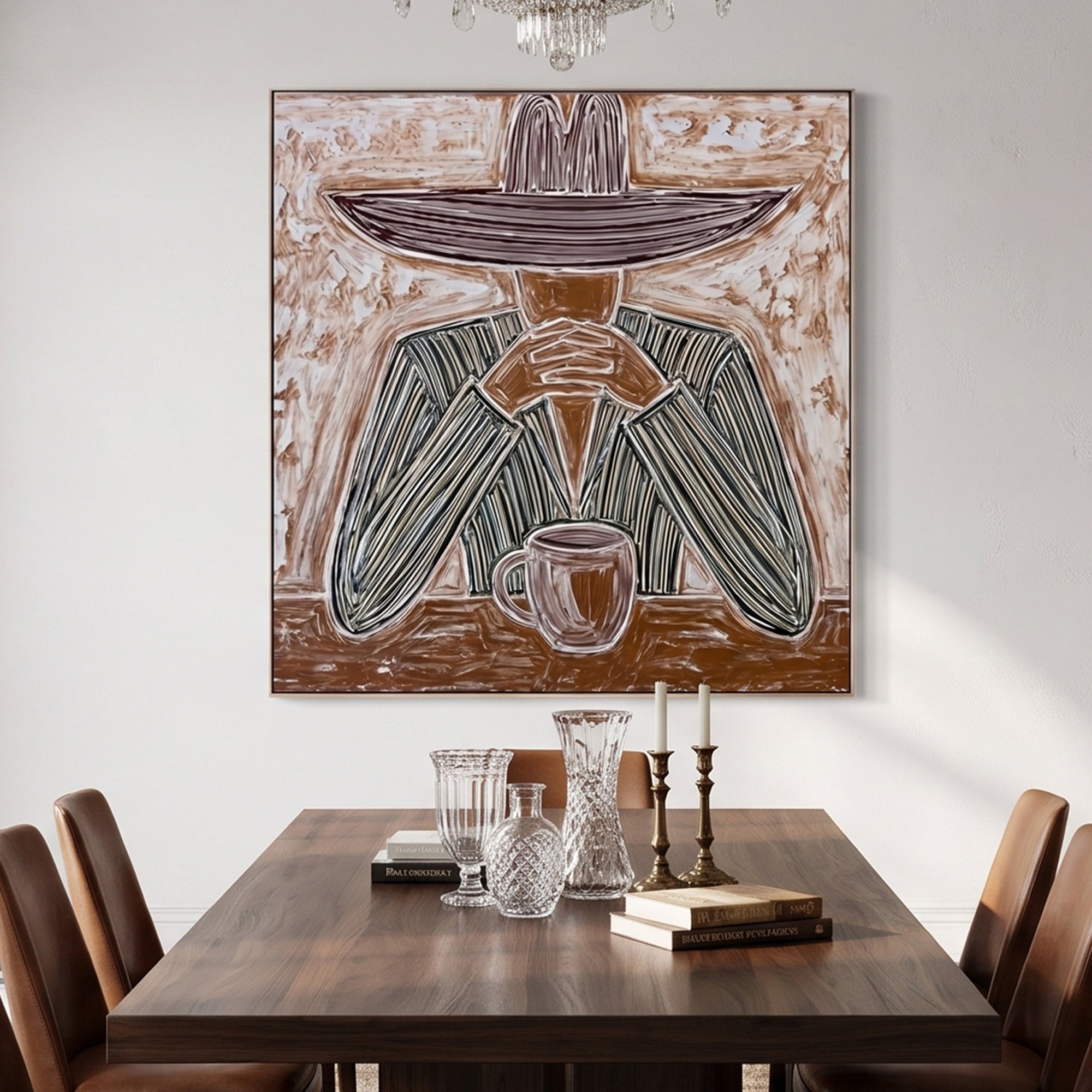 Pure Handmade Line Texture Cowboy Square Home Wall Canvas