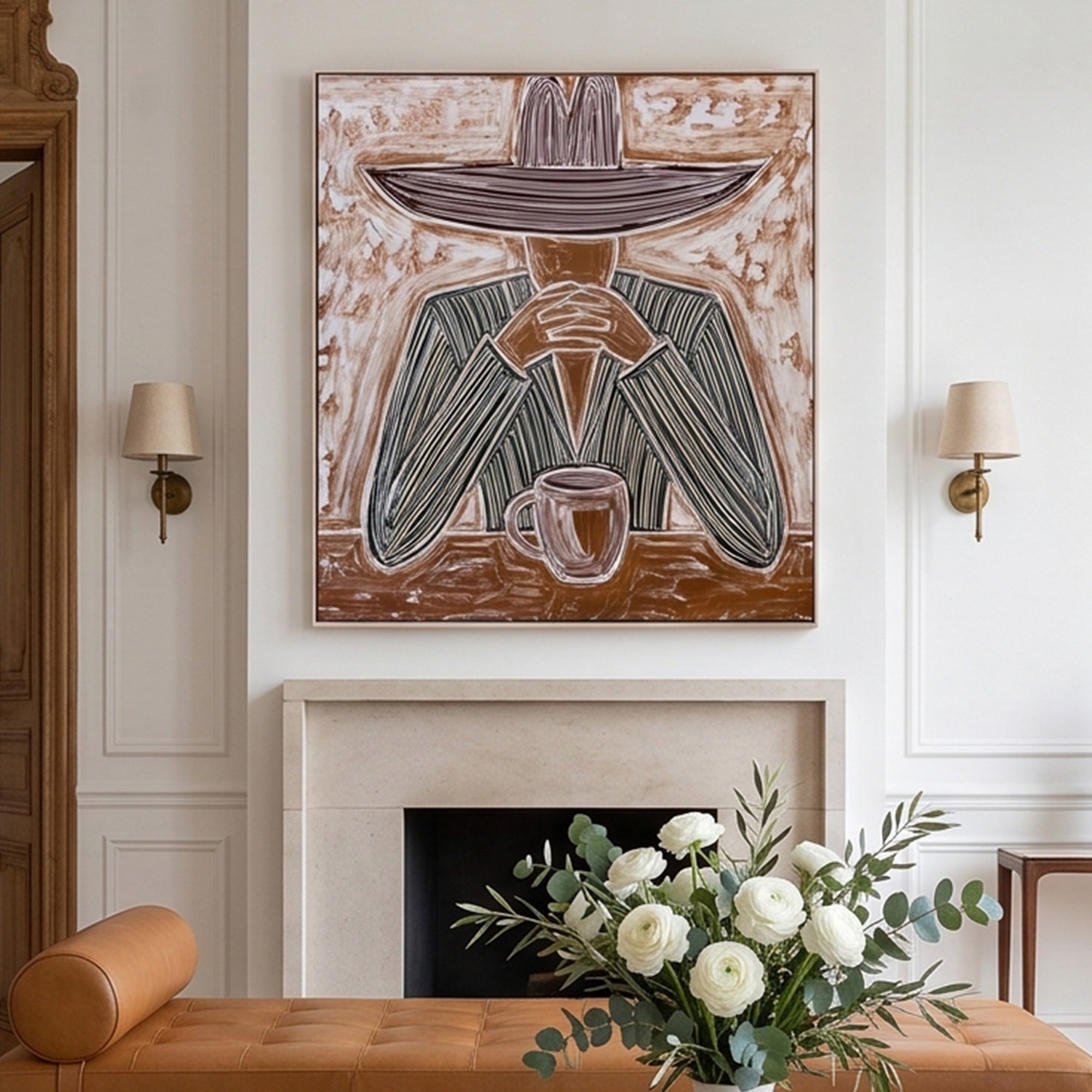 Pure Handmade Line Texture Cowboy Square Home Wall Canvas