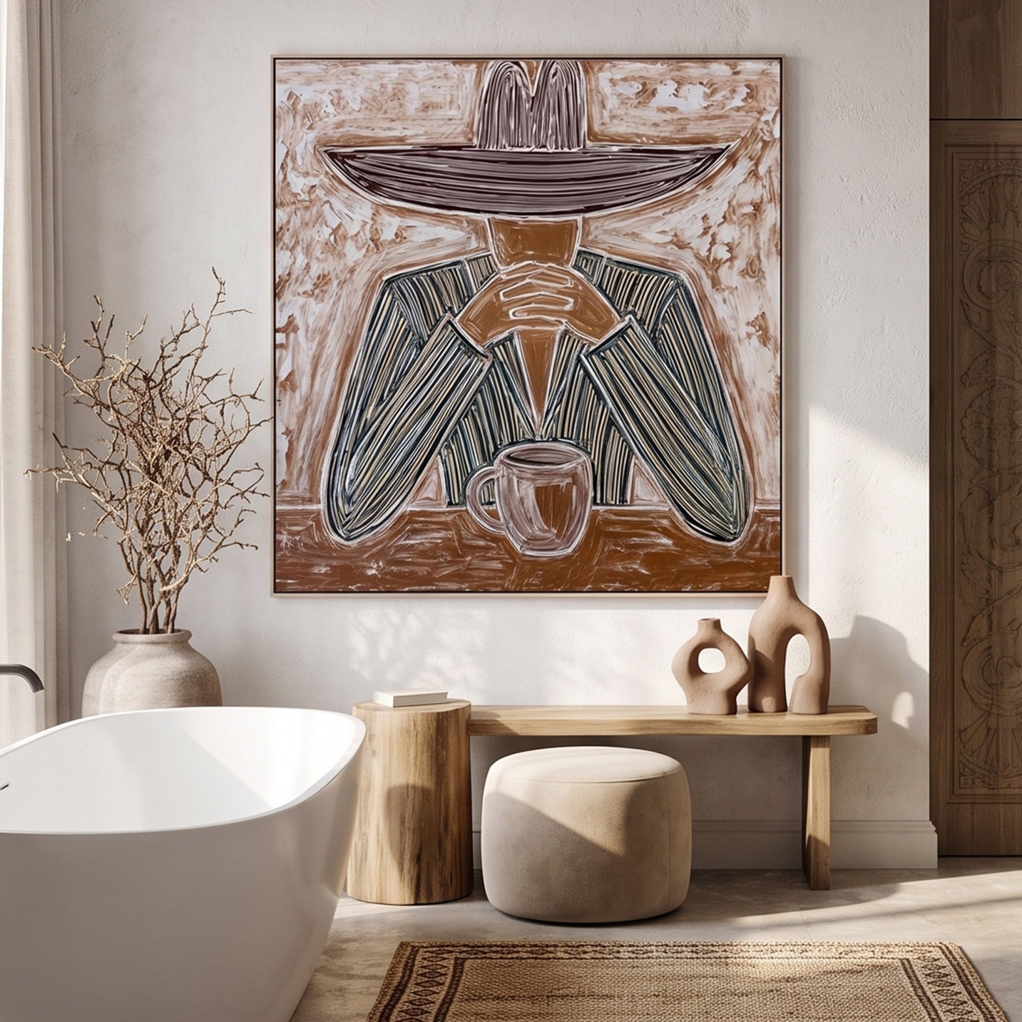 Pure Handmade Line Texture Cowboy Square Home Wall Canvas