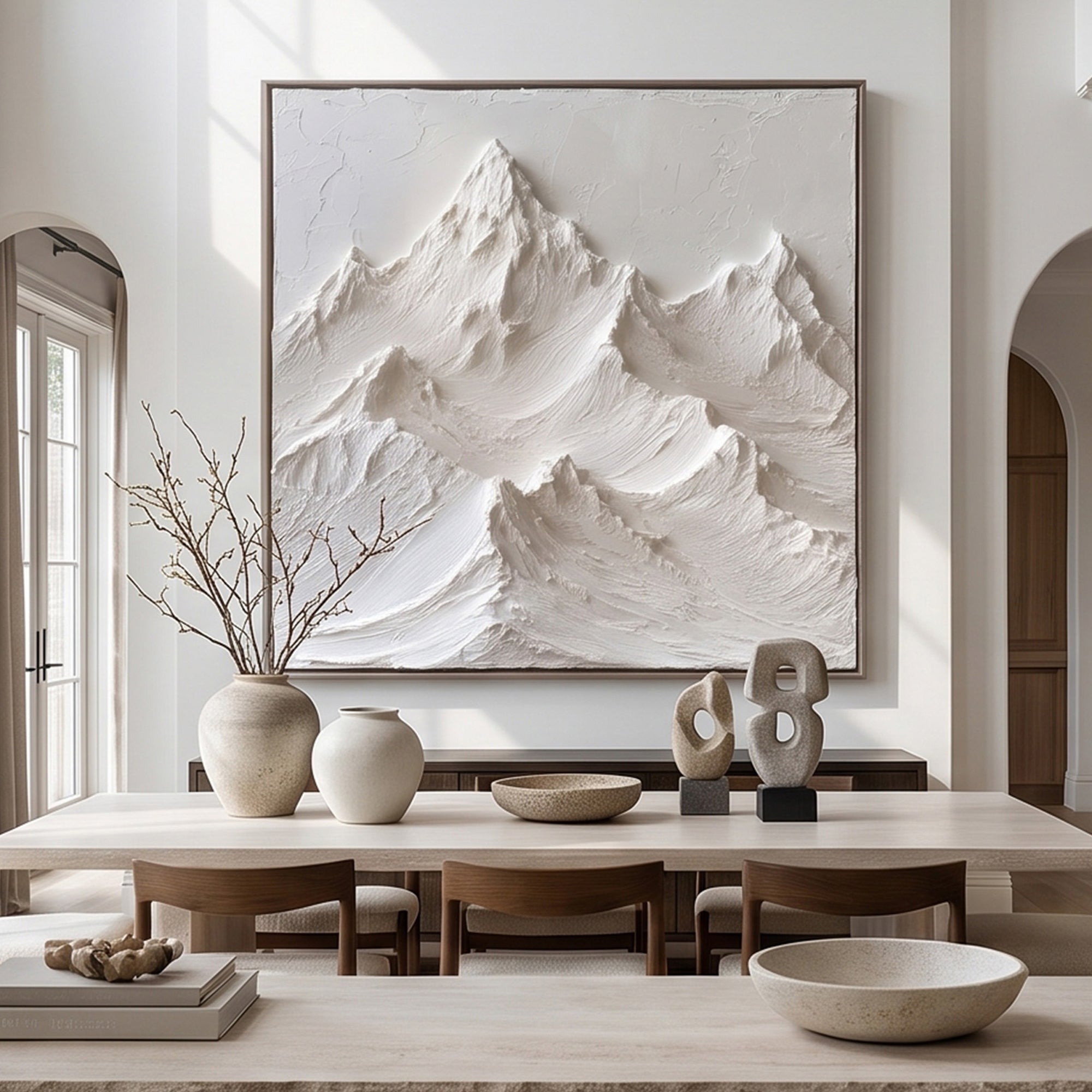 Handmade Monochrome Mountain 3D Relief Landscape Canvas Decor
