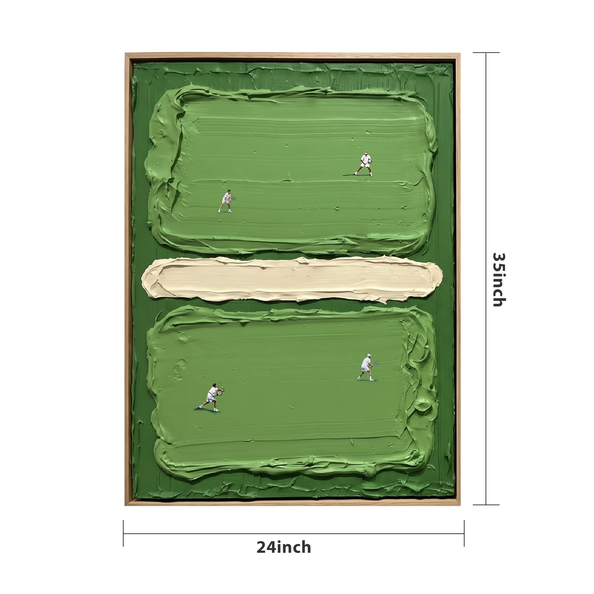 Pure Handmade Cream Green Impasto Tennis Sports Decor Canvas