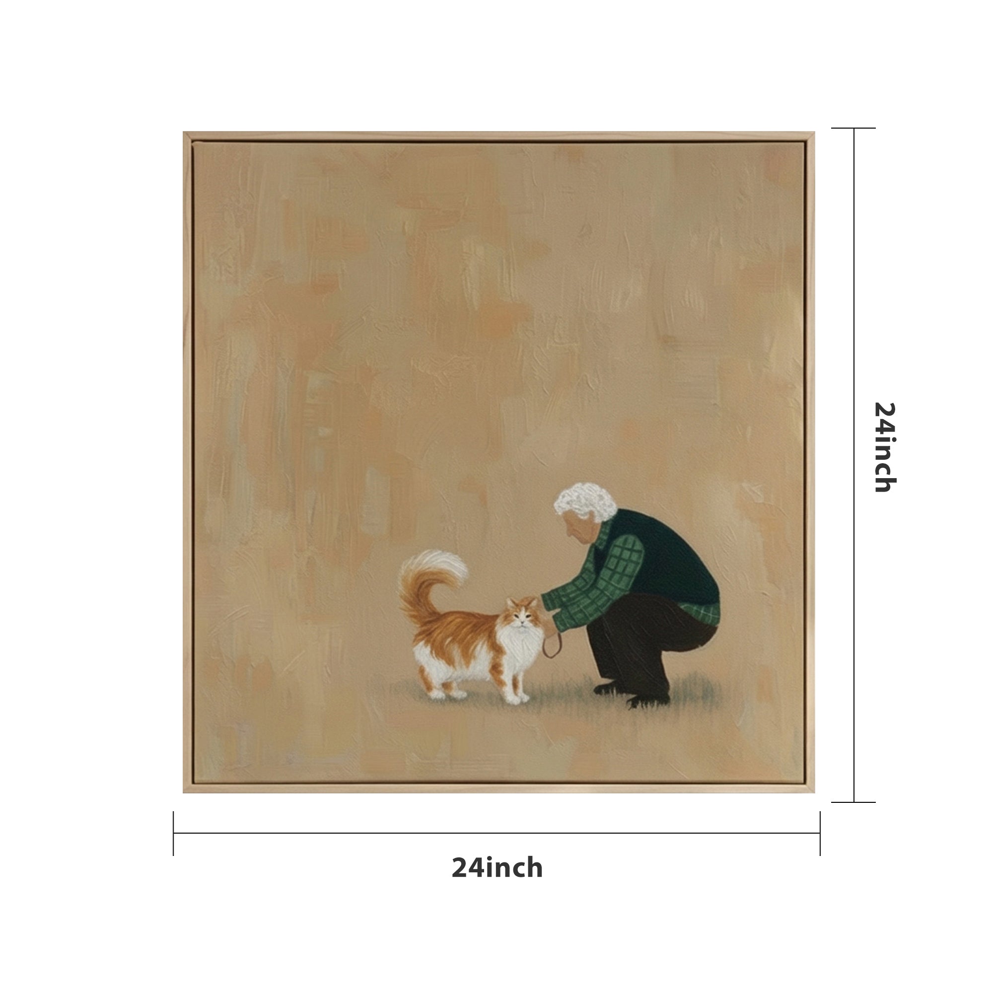 Hand Painted Wabi-Sabi Abstract Old Man and Cat Oil Painting