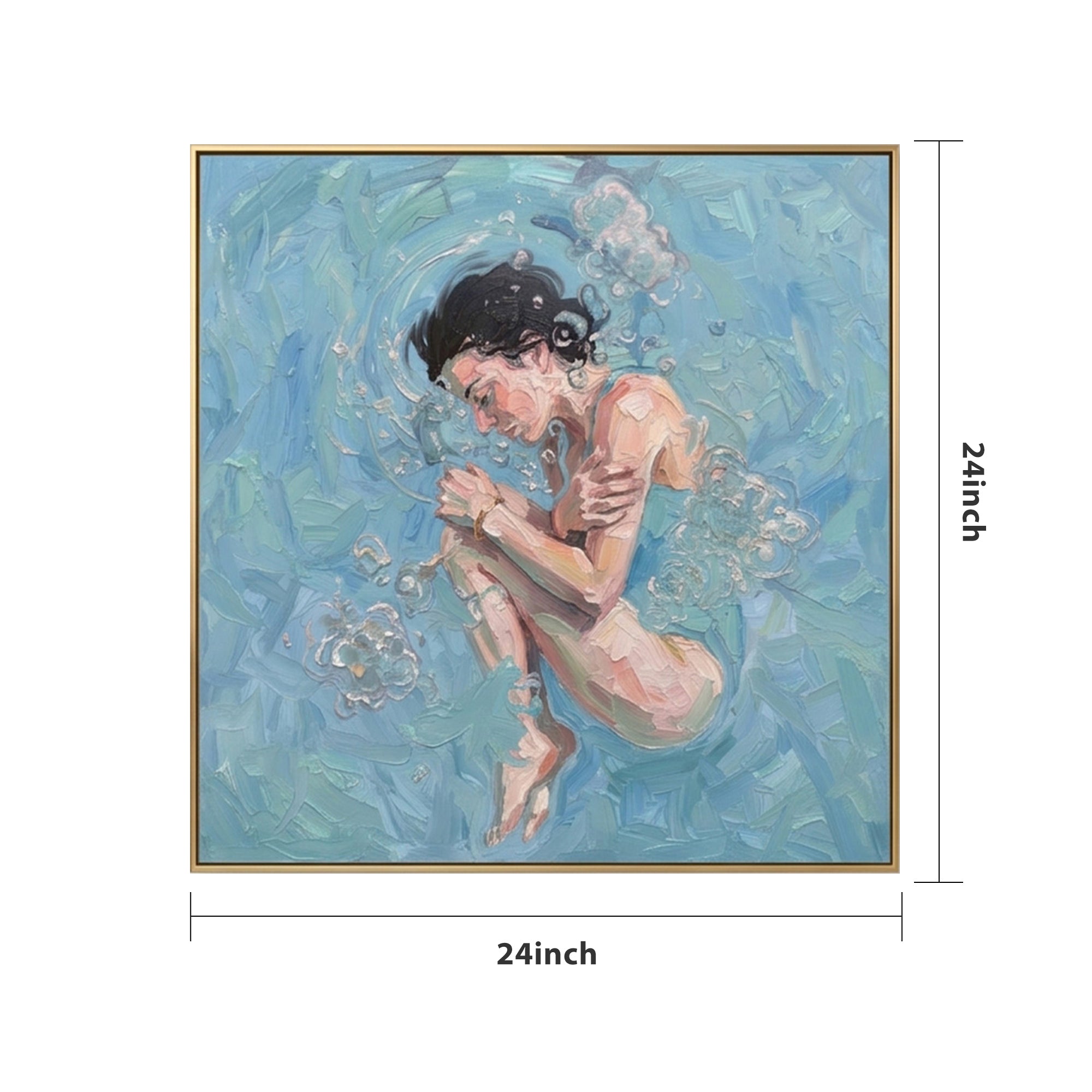 Pure Handmade Cool Blue Water Bubble Figurative Thick Impasto Square Wall Art