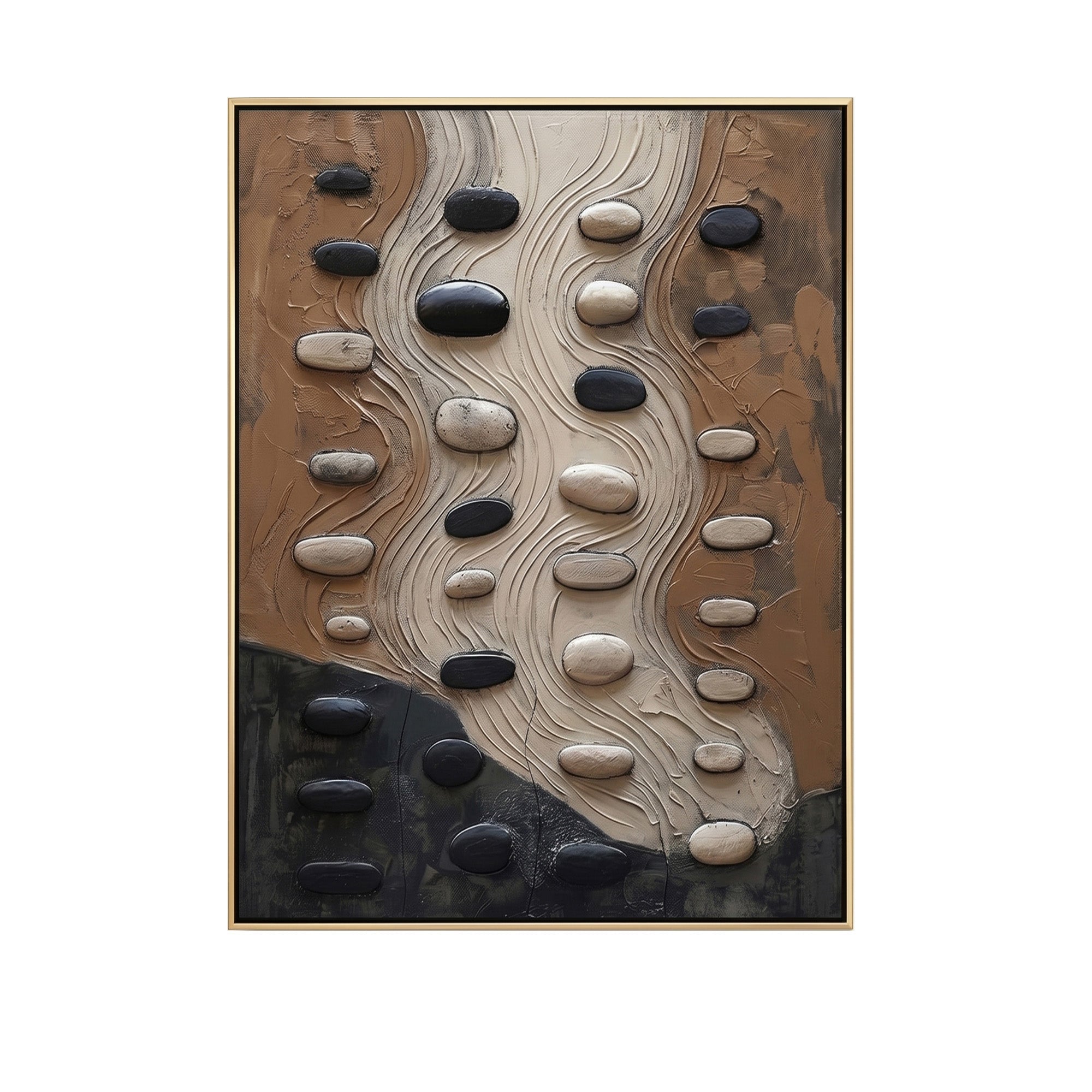 Pure Handmade Wabi Sabi Neutral 3D Stone Impasto Abstract Oil Painting