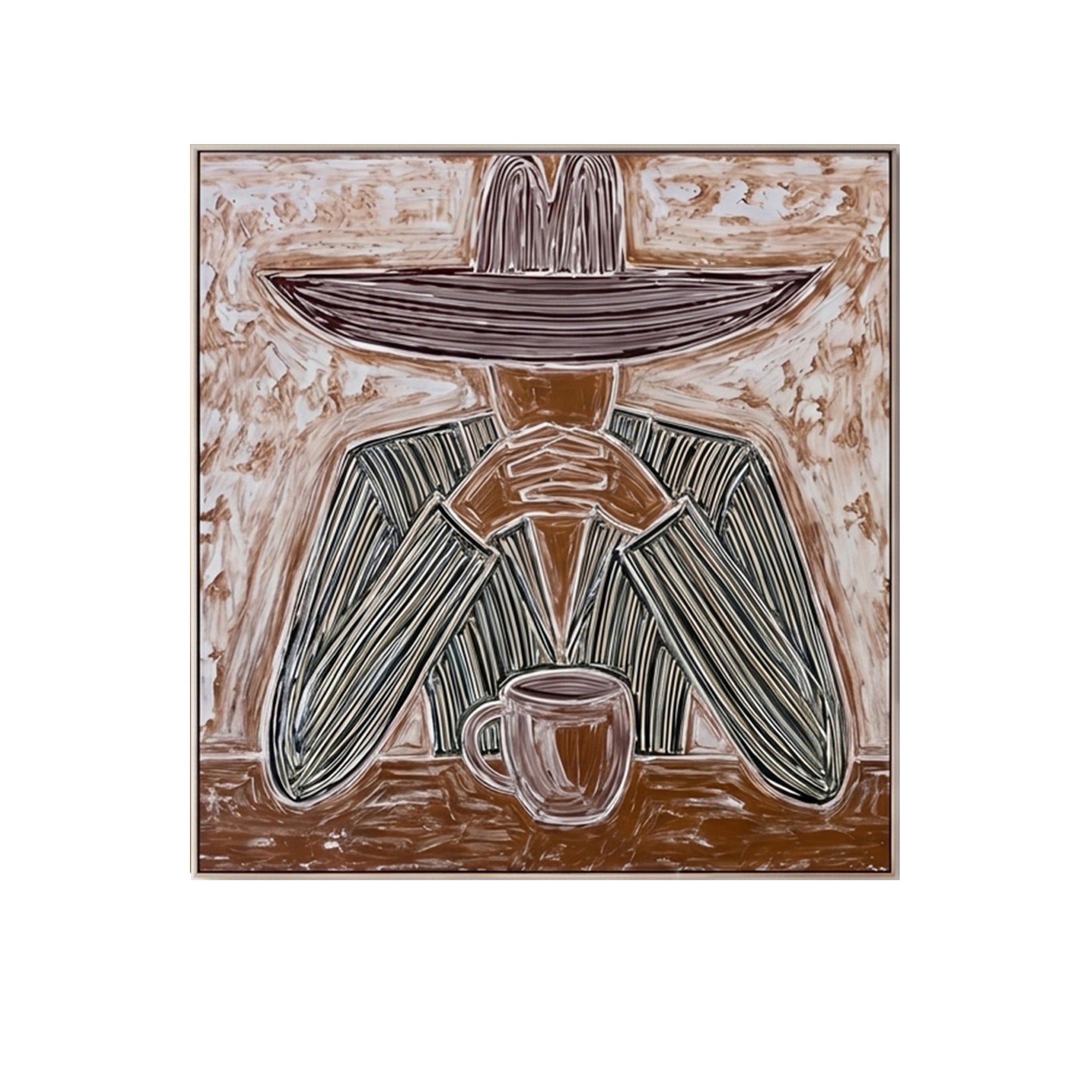 Pure Handmade Line Texture Cowboy Square Home Wall Canvas