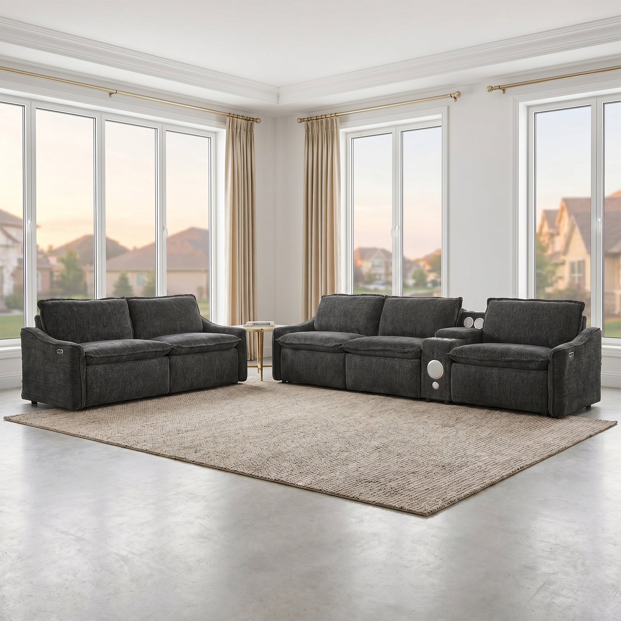 Grey Electric Recliner Sofa Set