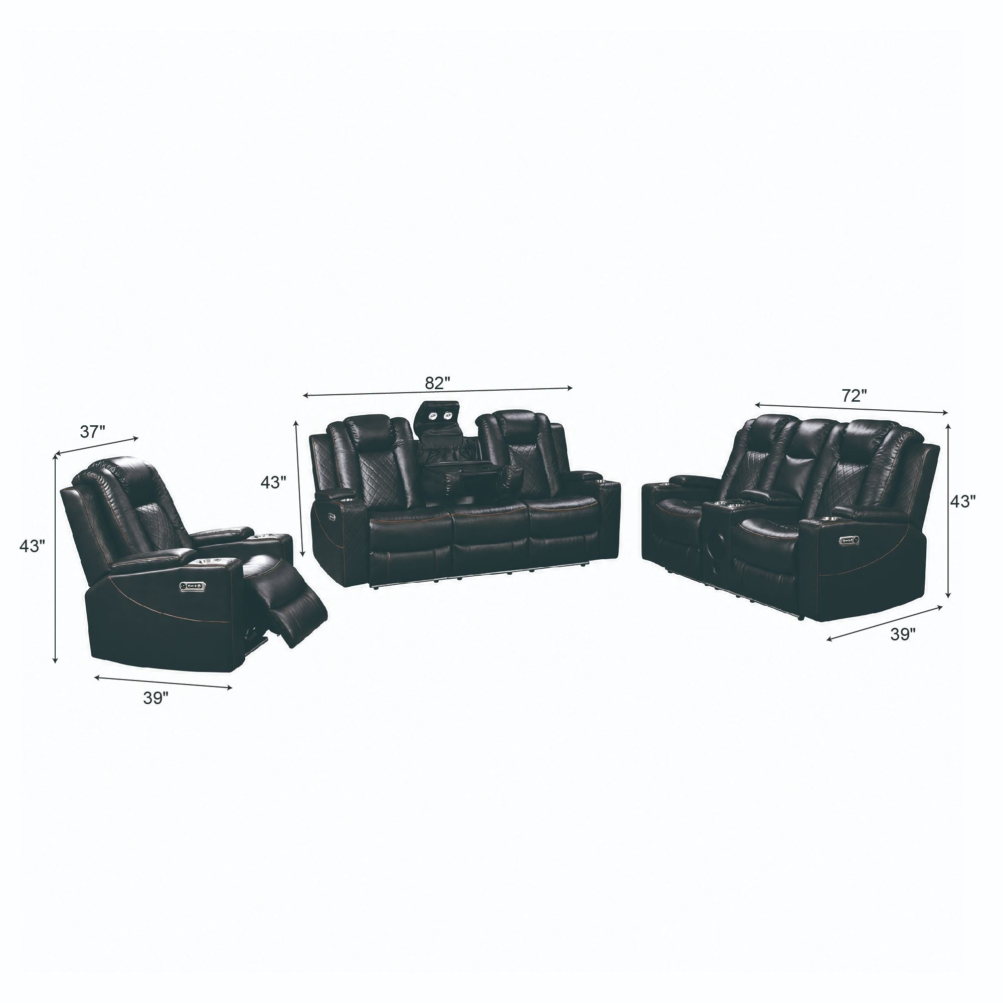 Power Recliner Sofa & Loveseat & Chair MR2855B BLACK