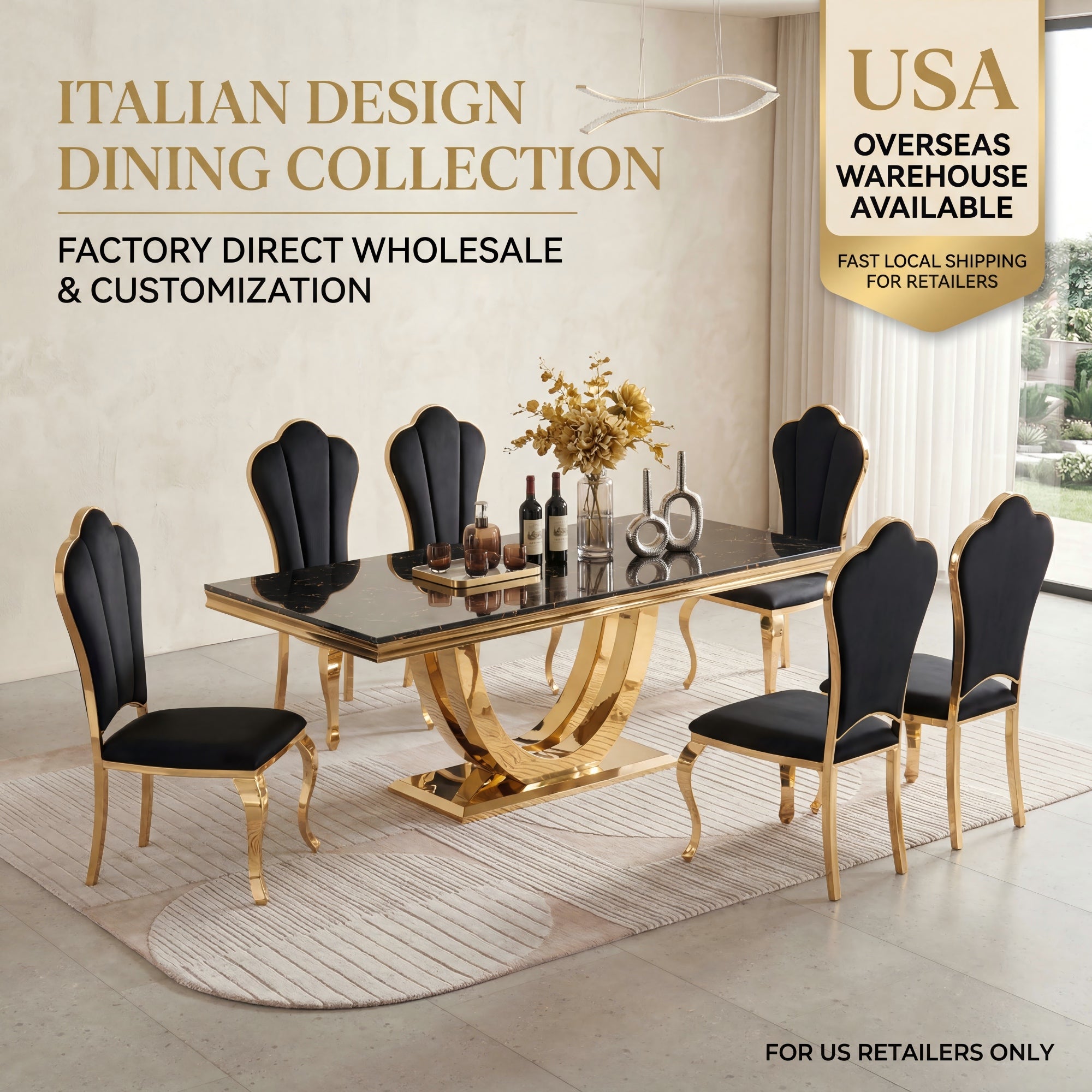 Modern Dining Table with Marble Top & 201 Stainless Steel U-Base, Luxury 6-8 Seater Kitchen Table, Gold/Silver Mirror Finish