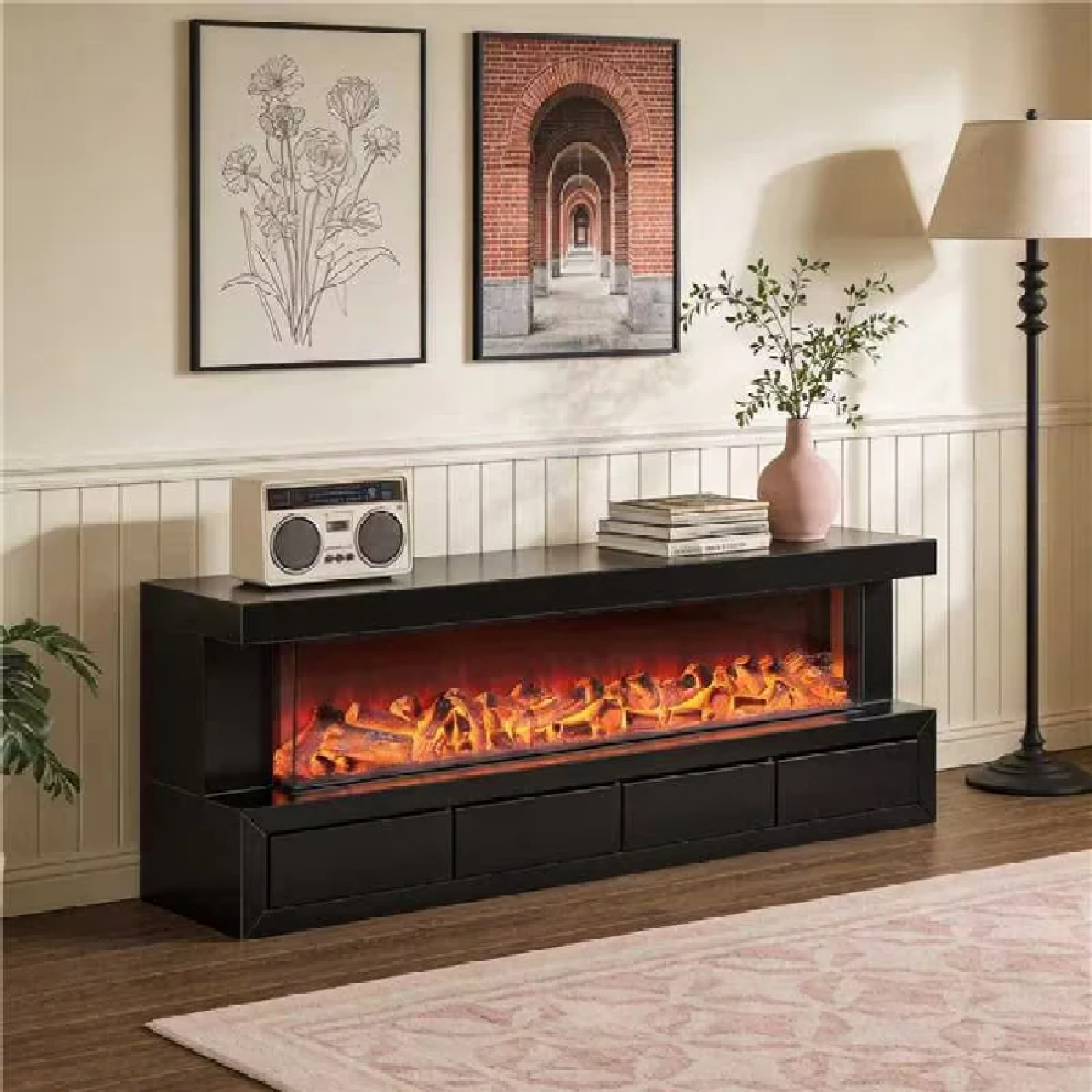 TV stand LED mirrored Fireplace Cici-BLK
