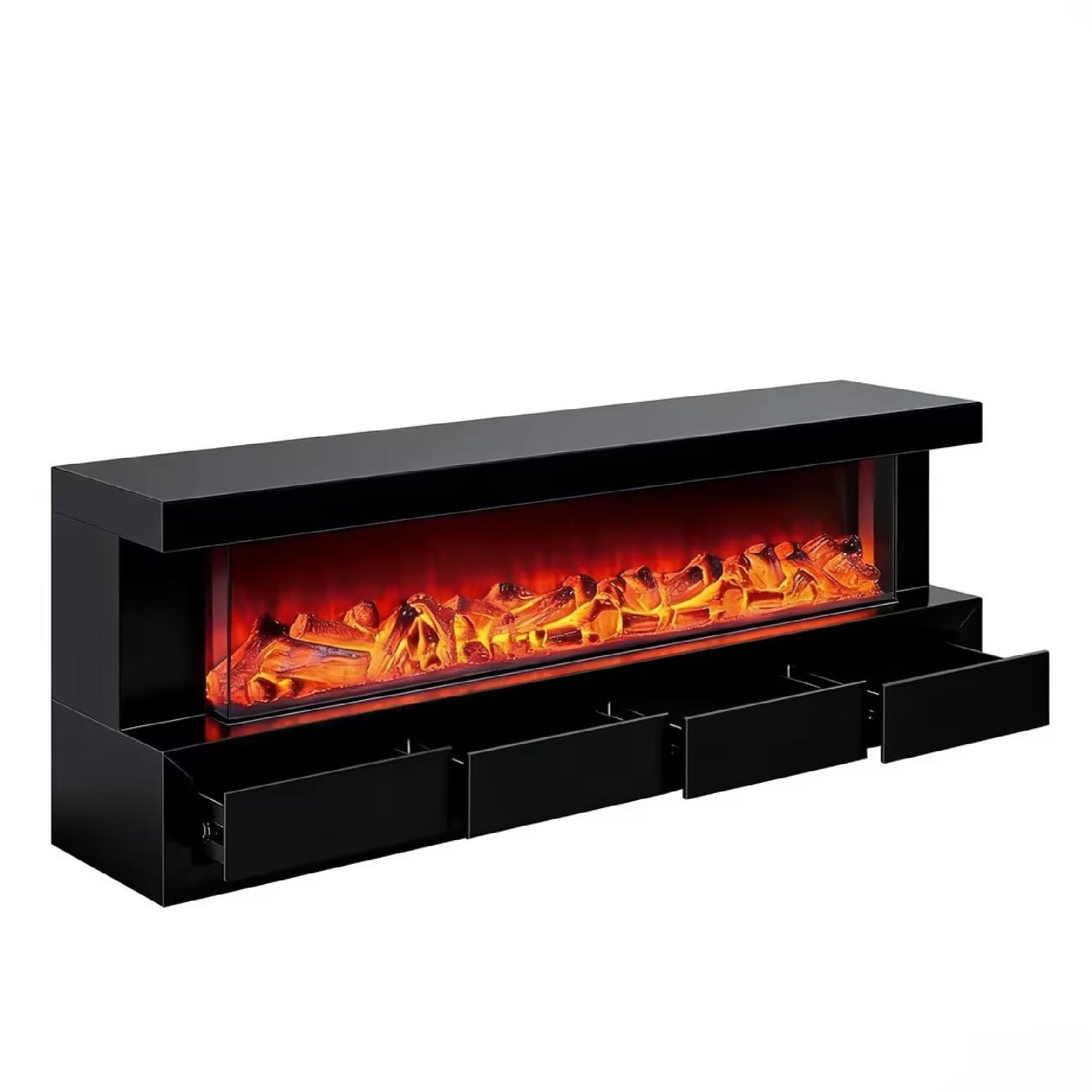 TV stand LED mirrored Fireplace Cici-BLK