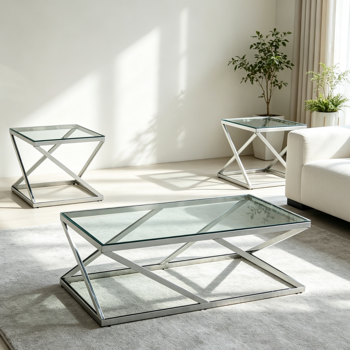 3-Piece Coffee Table Set In Chrome Finish