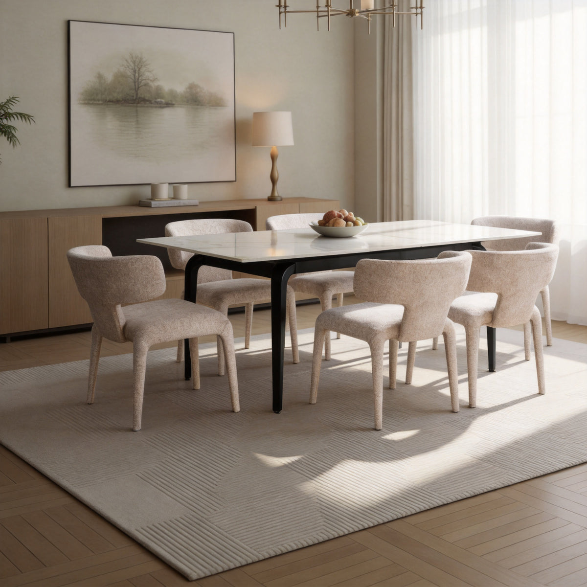 63″-79″ Extendable Sintered Stone Dining Table with Pedestal Base
