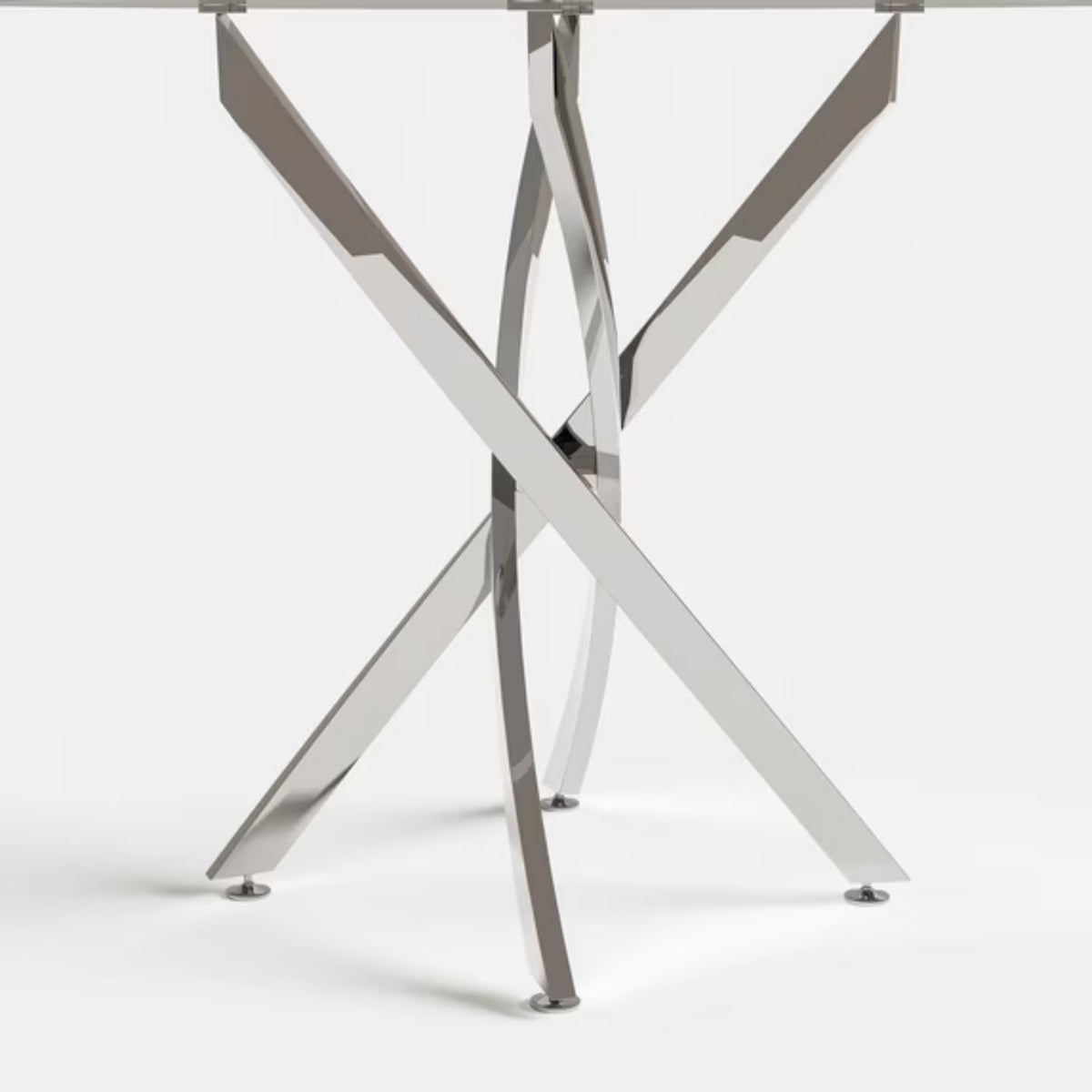DT012-Round Tempered Glass Dining Table with Chrome Metal X‑Shape Base