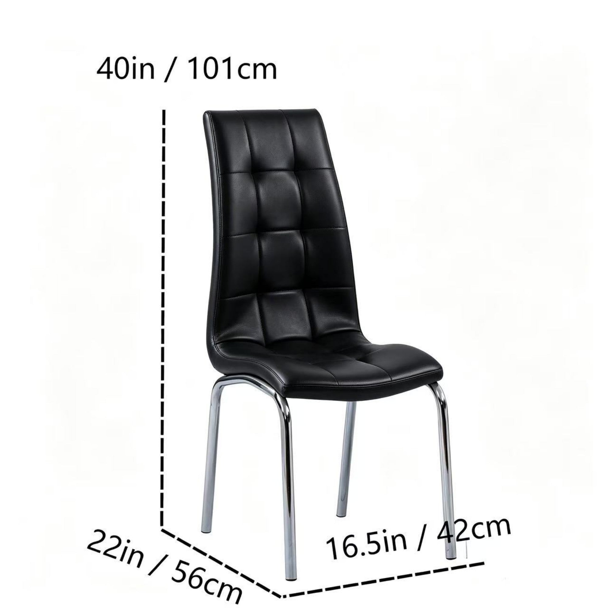 CH017-2PCS/CTN-High Back Black PU Leather Dining Chair with Chrome Metal Legs