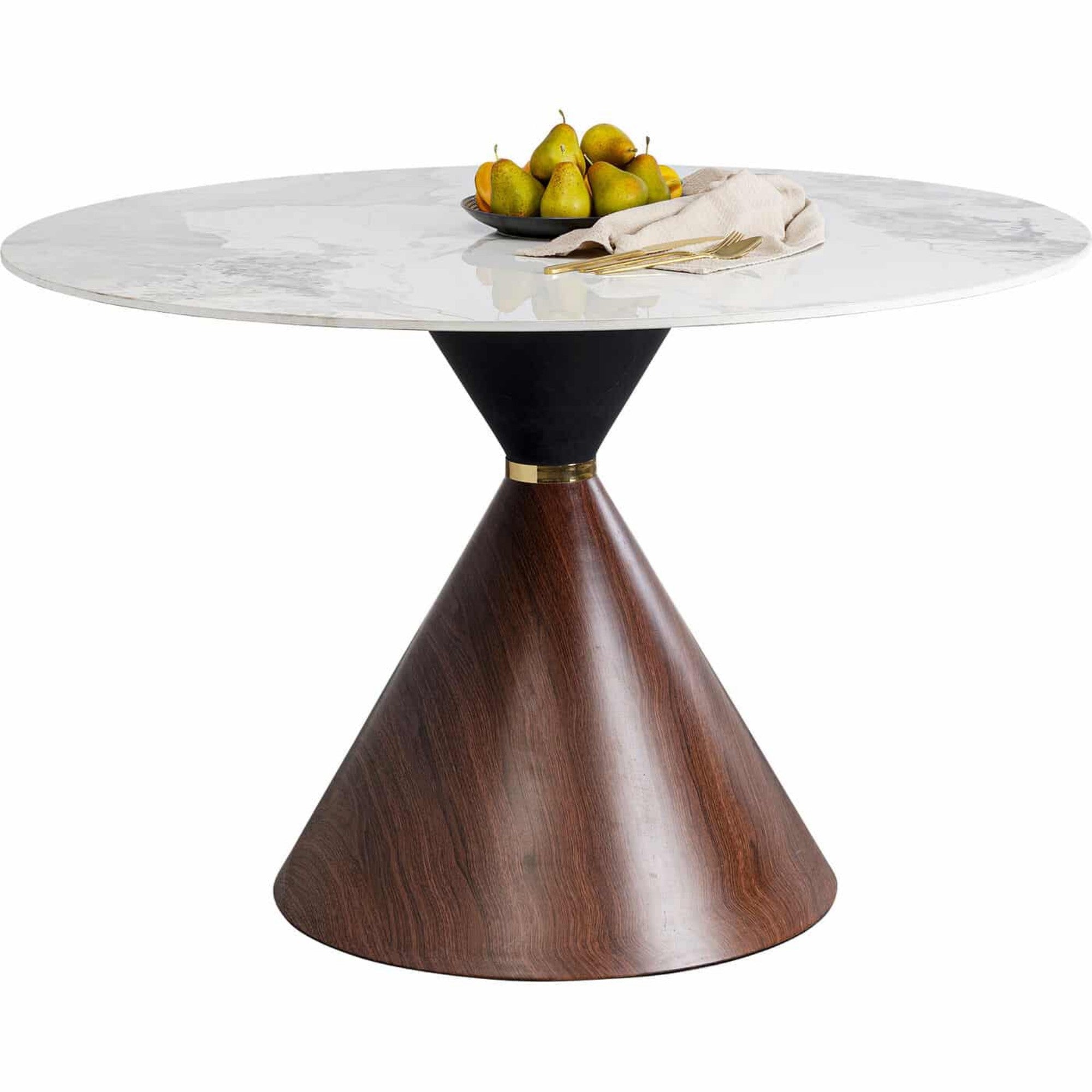 DT016-Contemporary Round Sintered Stone Dinner Table, Single Cone Pedestal Dining Table