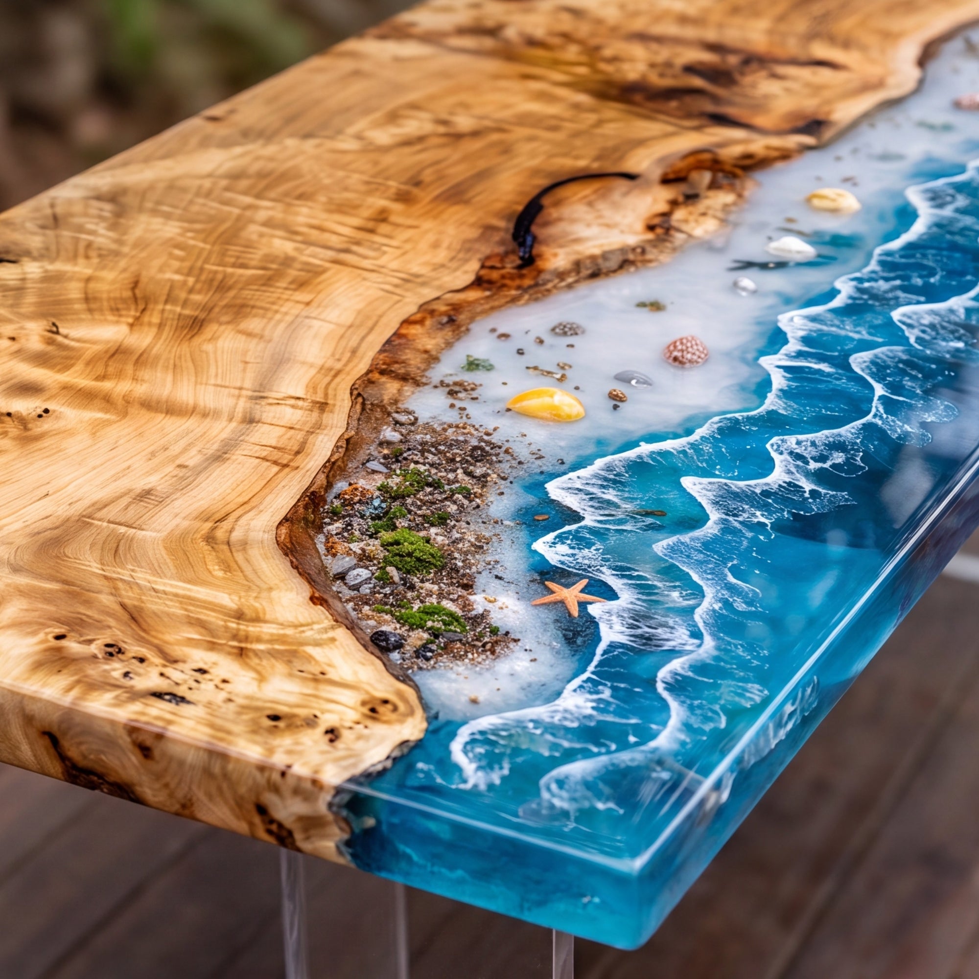 Poplar River Epoxy Rectangular Dining Table(Tabletop only, legs not included)