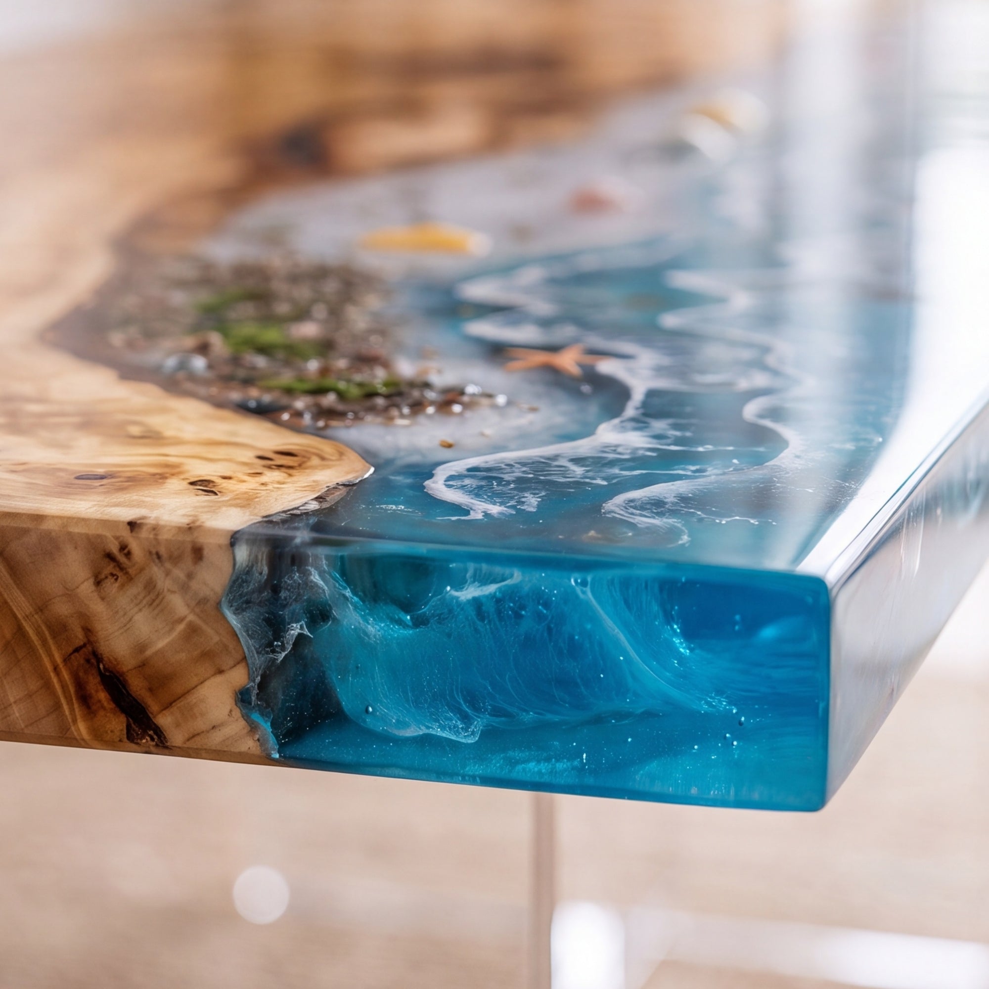 Poplar River Epoxy Rectangular Dining Table(Tabletop only, legs not included)