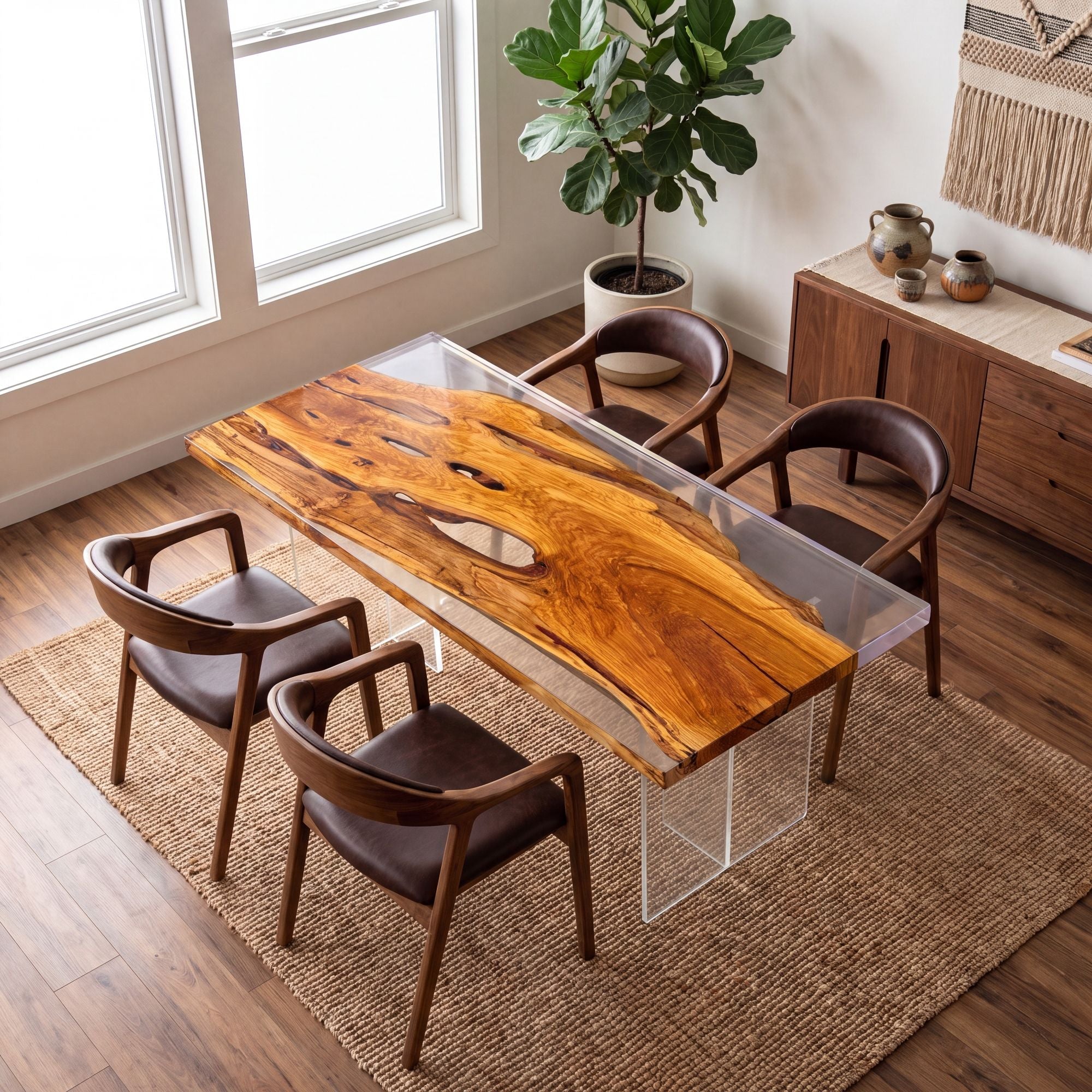 Olive Clear Epoxy Rectangular Dining Table(Tabletop only, legs not included)