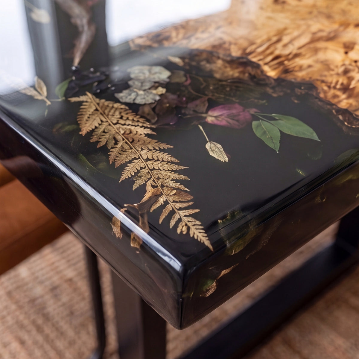 Poplar Black Epoxy Rectangular Dining Table(Tabletop only, legs not included)