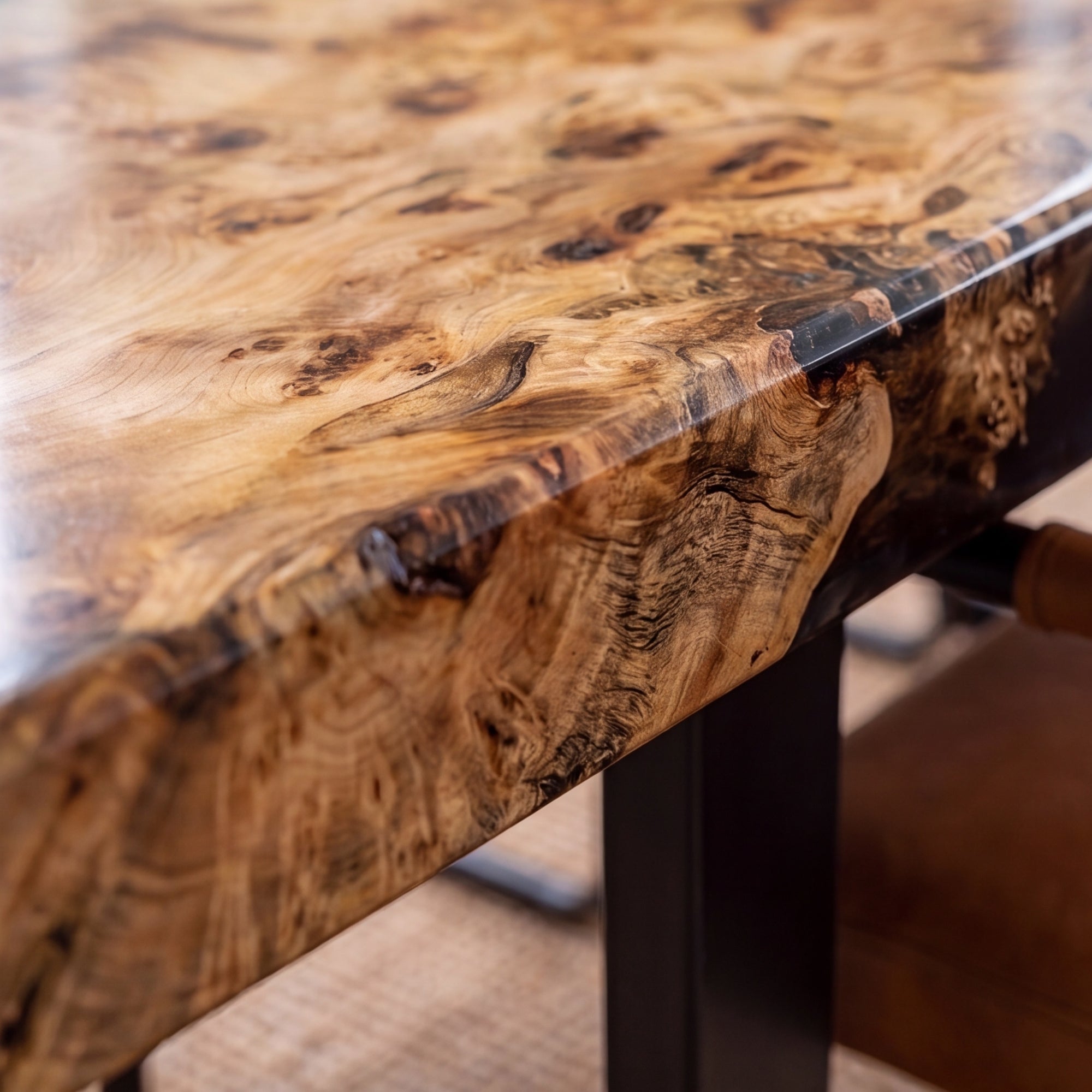 Poplar Black Epoxy Rectangular Dining Table(Tabletop only, legs not included)