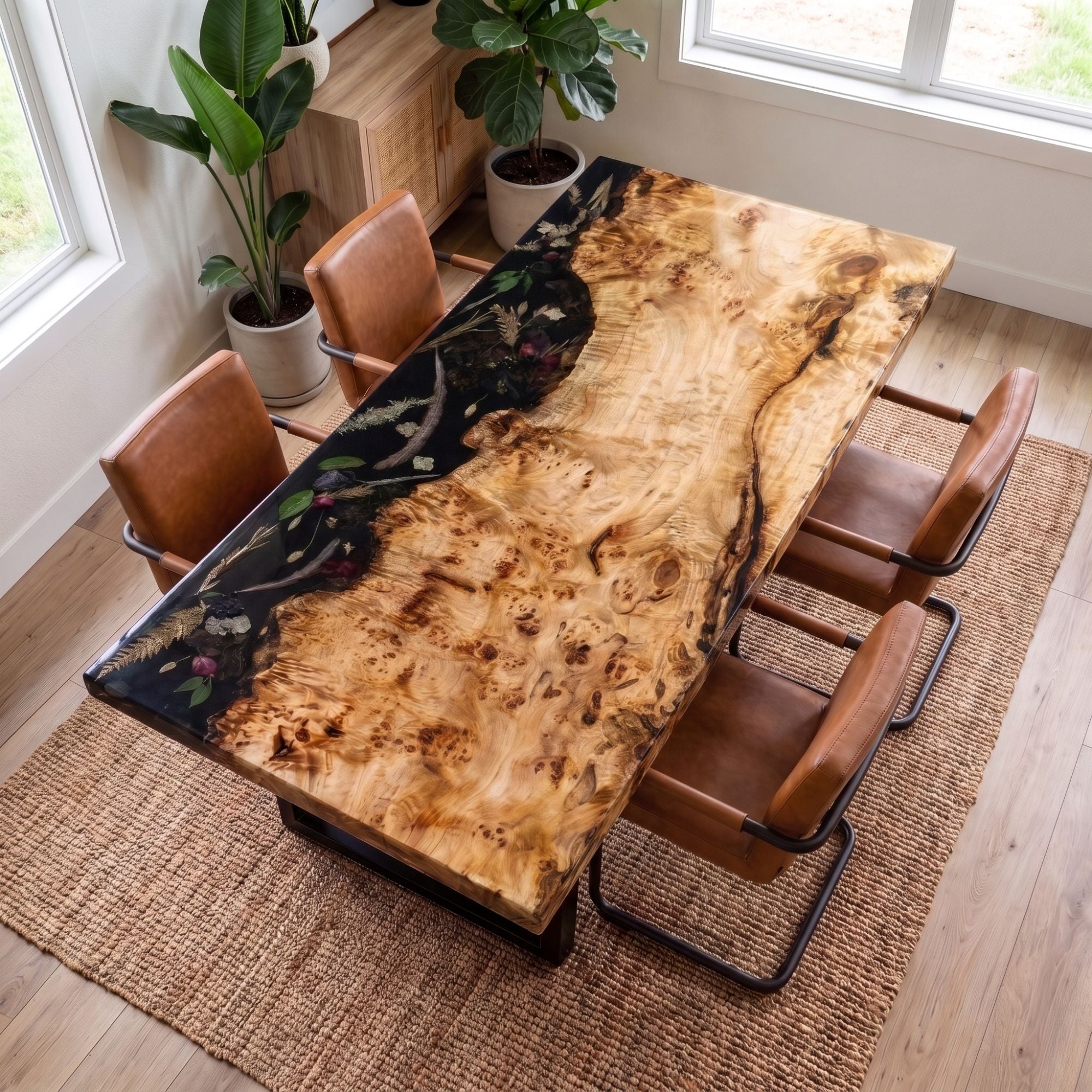 Poplar Black Epoxy Rectangular Dining Table(Tabletop only, legs not included)