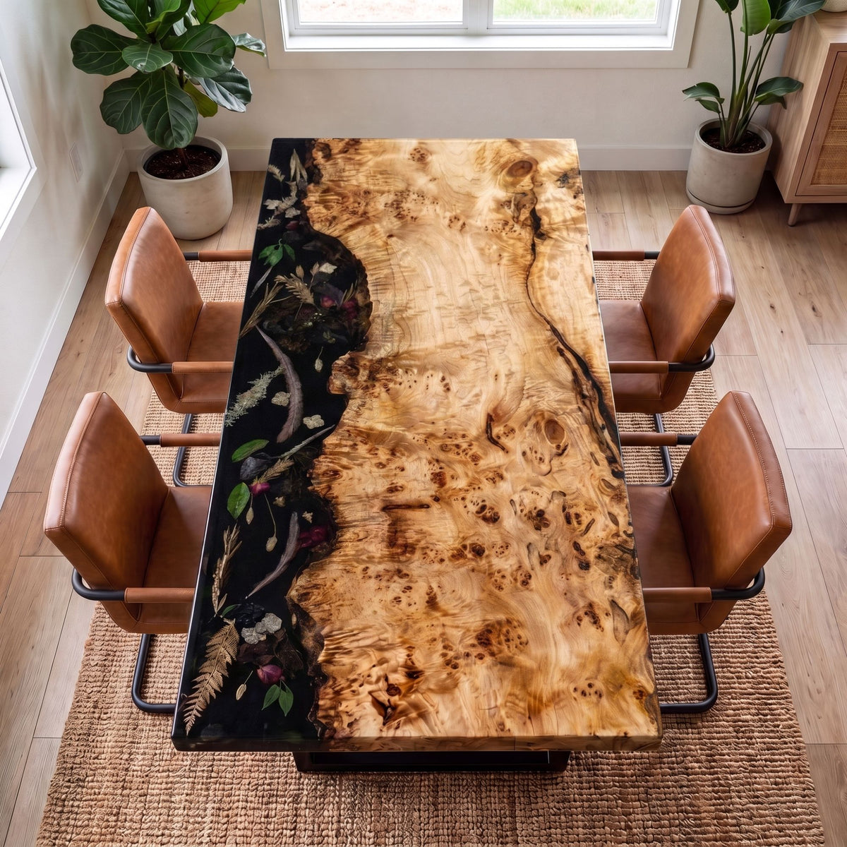 Poplar Black Epoxy Rectangular Dining Table(Tabletop only, legs not included)