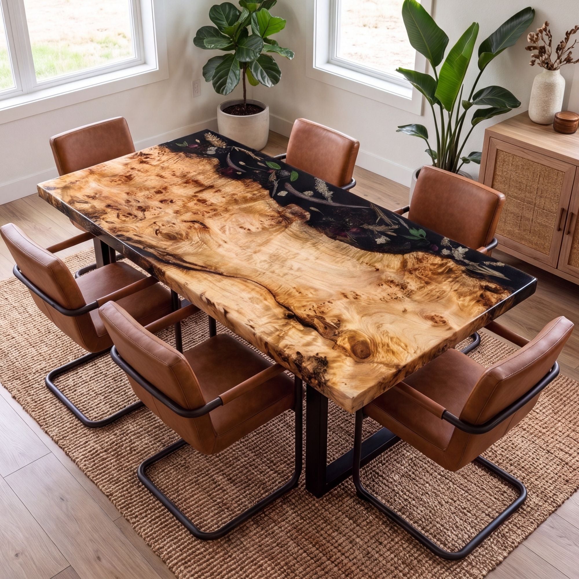 Poplar Black Epoxy Rectangular Dining Table(Tabletop only, legs not included)