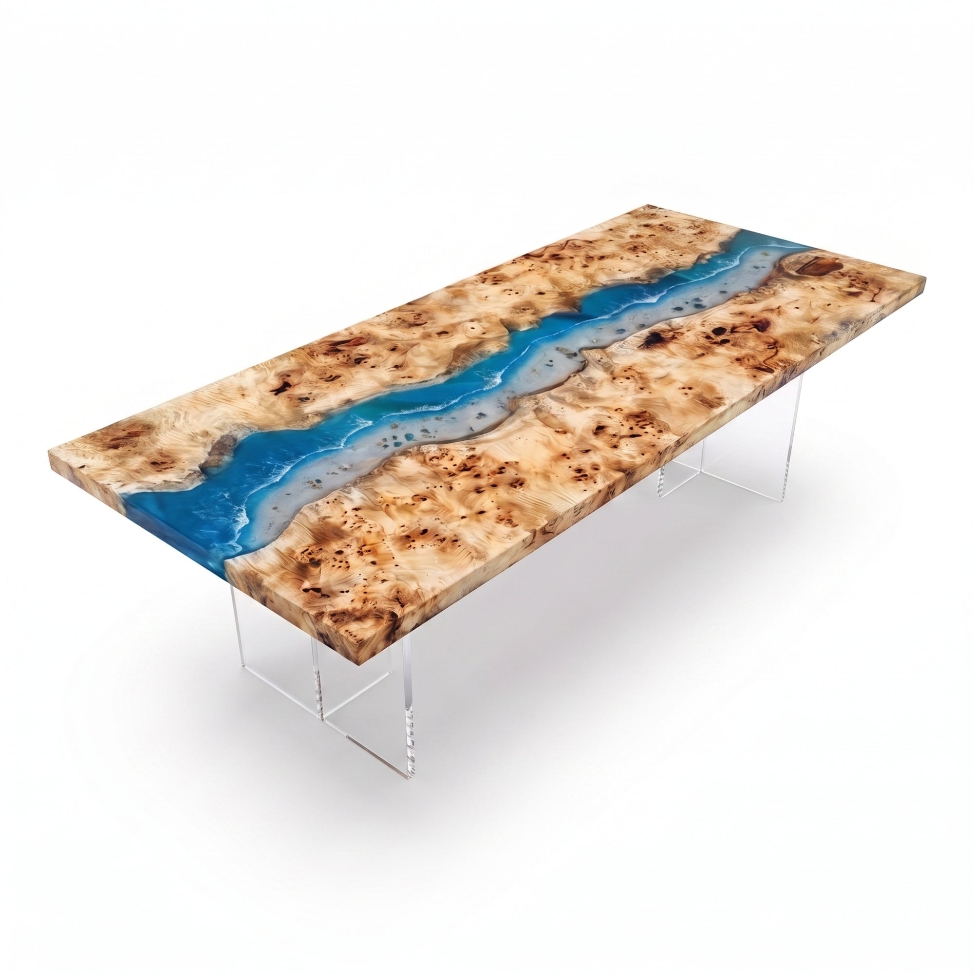 Poplar Blue Epoxy River Rectangular Dining Table(Tabletop only, legs not included)