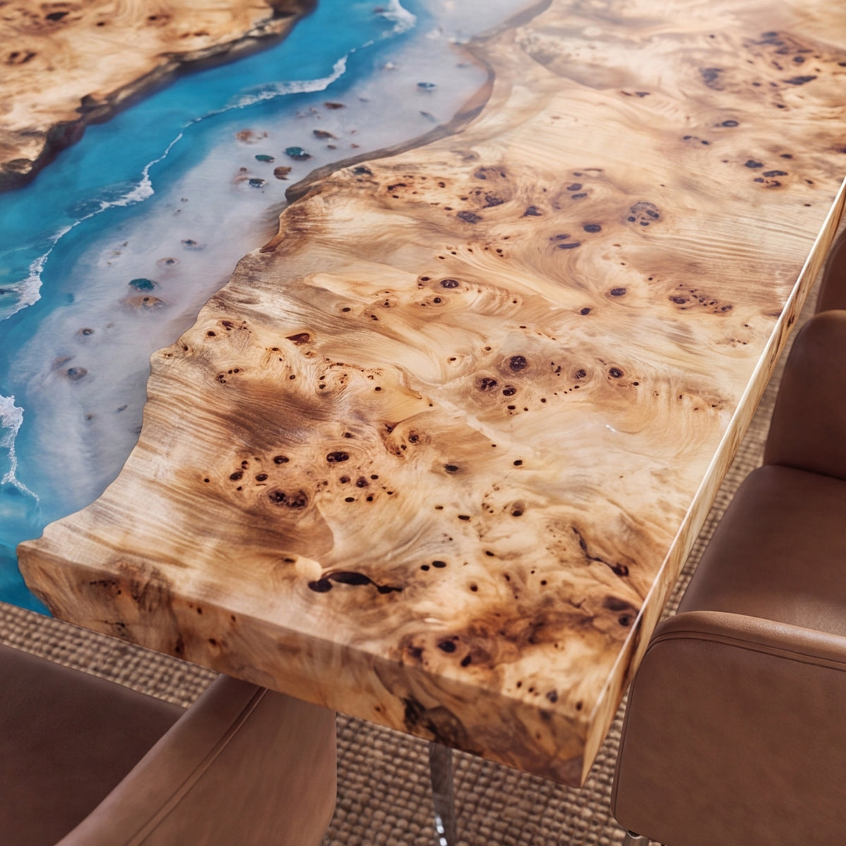 Poplar Blue Epoxy River Rectangular Dining Table(Tabletop only, legs not included)