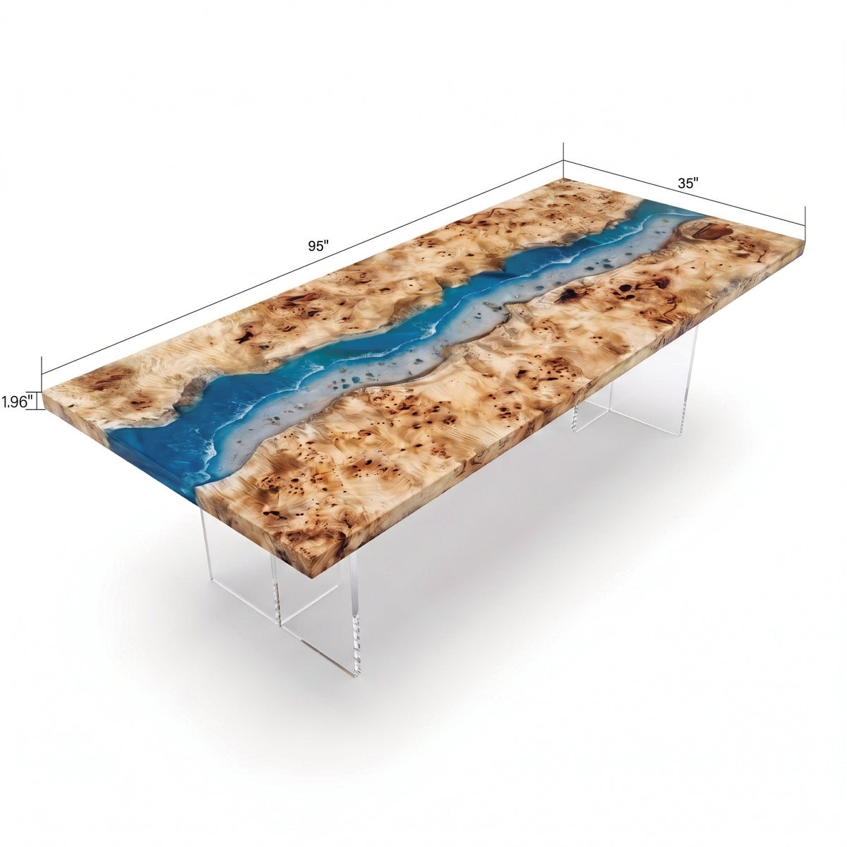Poplar Blue Epoxy River Rectangular Dining Table(Tabletop only, legs not included)