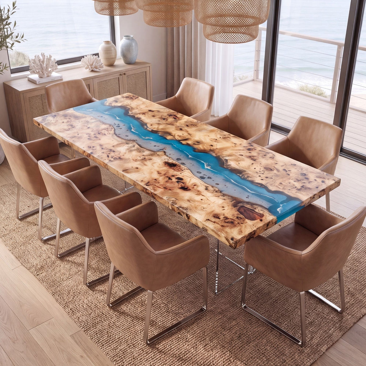 Poplar Blue Epoxy River Rectangular Dining Table(Tabletop only, legs not included)