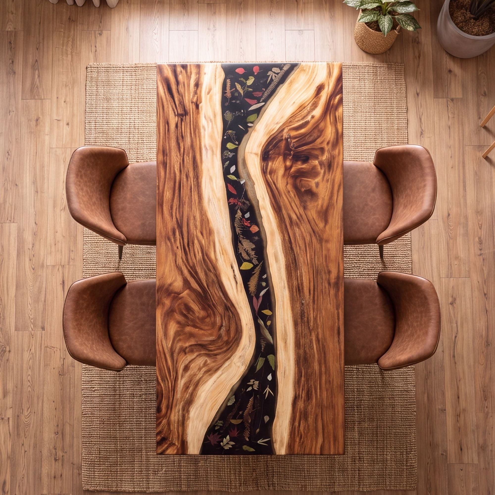 Walnut Black Epoxy Rectangular Dining Table(Tabletop only, legs not included)