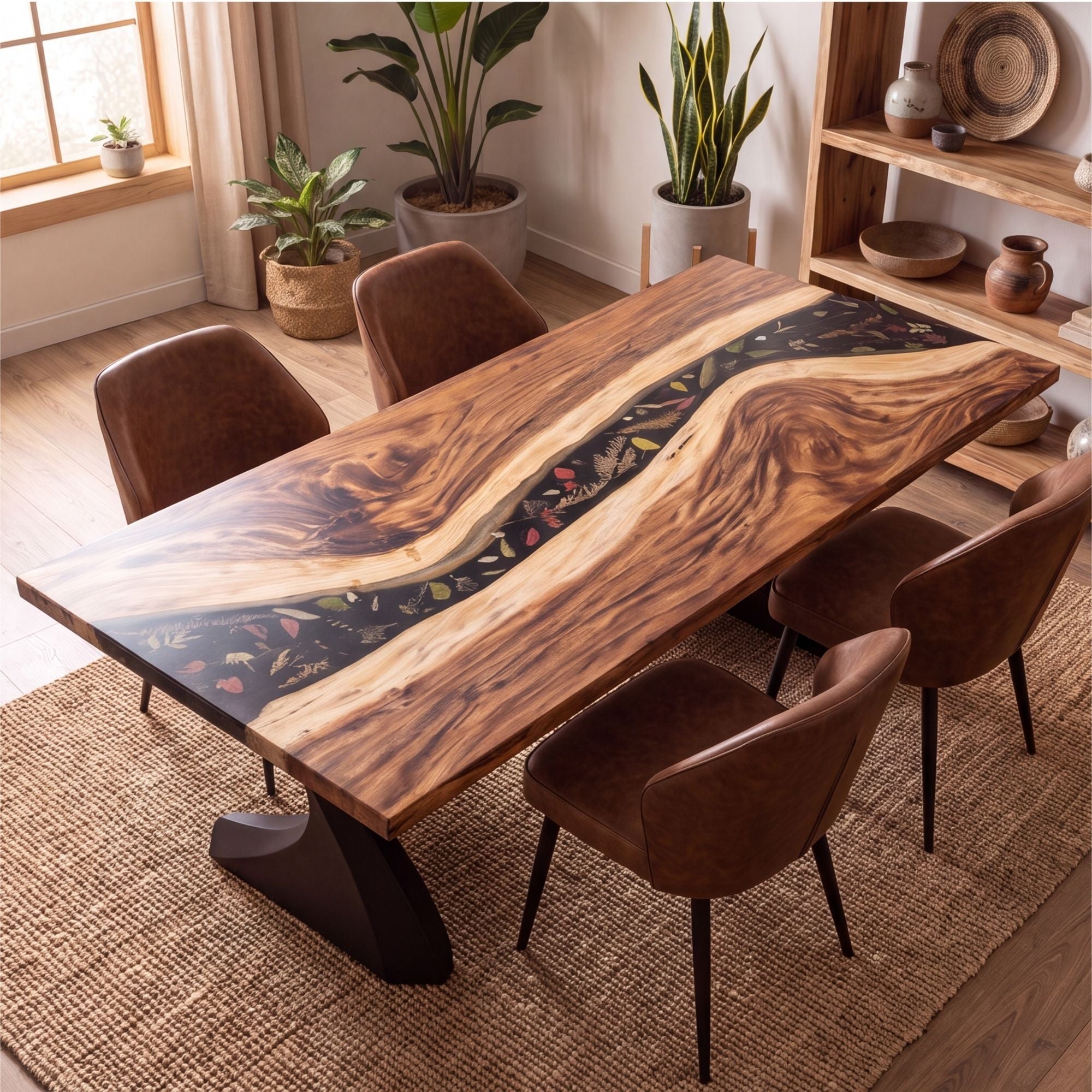 Walnut Black Epoxy Rectangular Dining Table(Tabletop only, legs not included)
