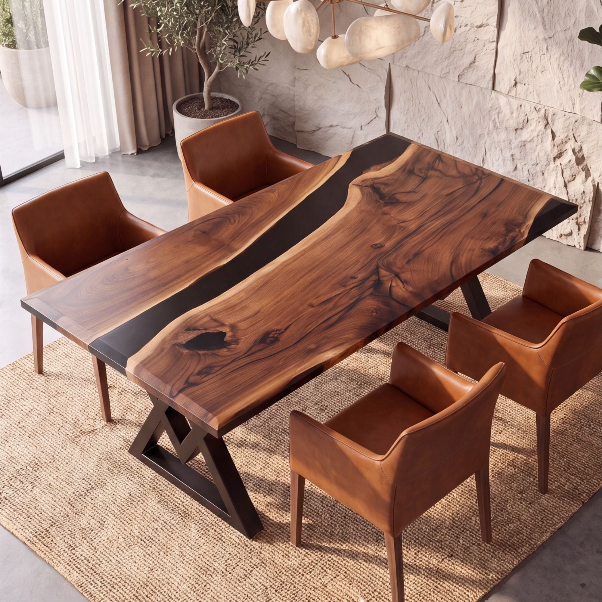 Black Walnut Black Epoxy Rectangular Dining Table(Tabletop only, legs not included)
