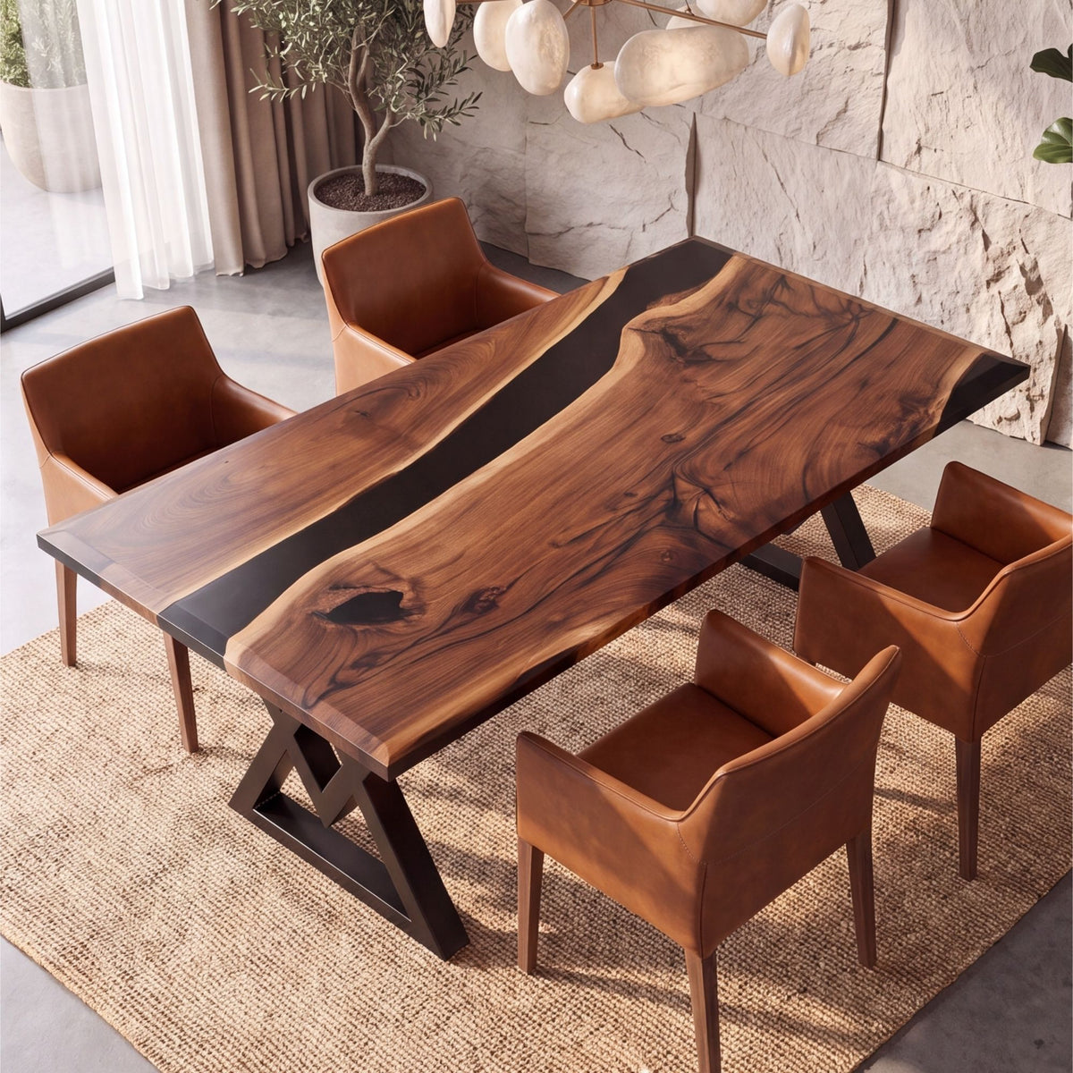 Black Walnut Black Epoxy Rectangular Dining Table