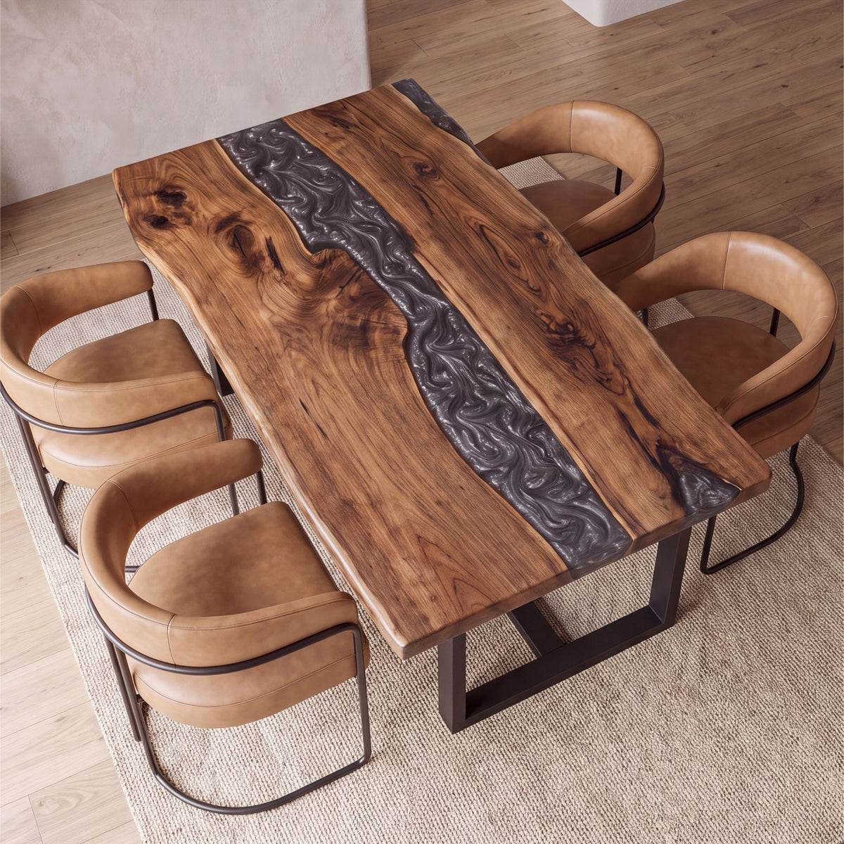 Black Walnut Gray Epoxy Rectangular Dining Table(Tabletop with legs)