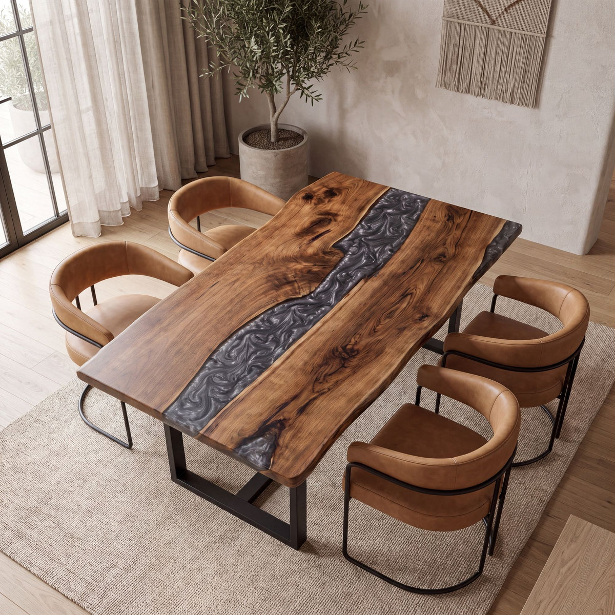 Black Walnut Gray Epoxy Rectangular Dining Table(Tabletop with legs)