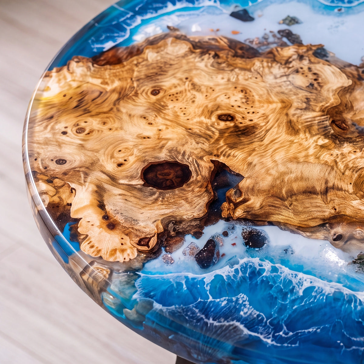 Poplar Blue Epoxy Round Coffee Table-PLSY05(Tabletop with legs)