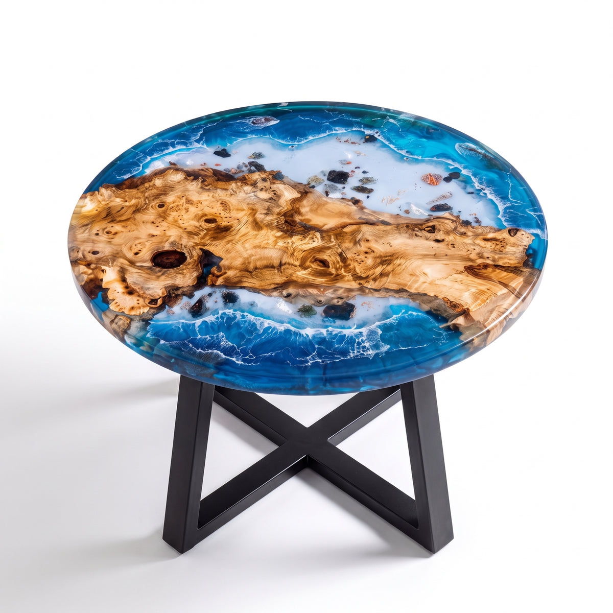 Poplar Blue Epoxy Round Coffee Table-PLSY05(Tabletop only, legs not included)