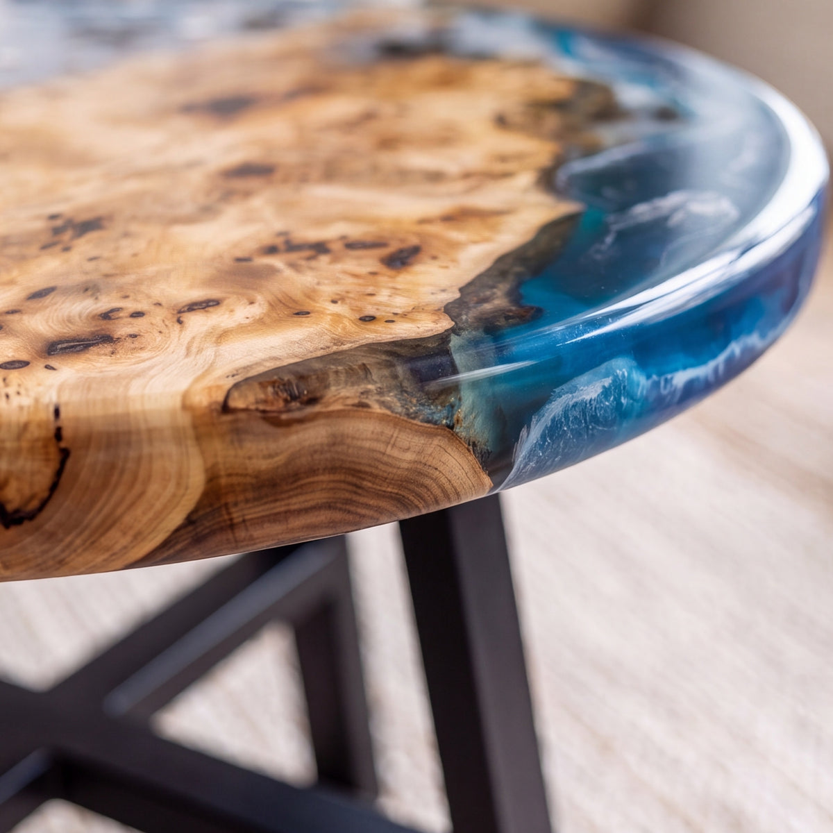 Poplar Blue Epoxy Round Coffee Table-PLSY03(Tabletop only, legs not included)