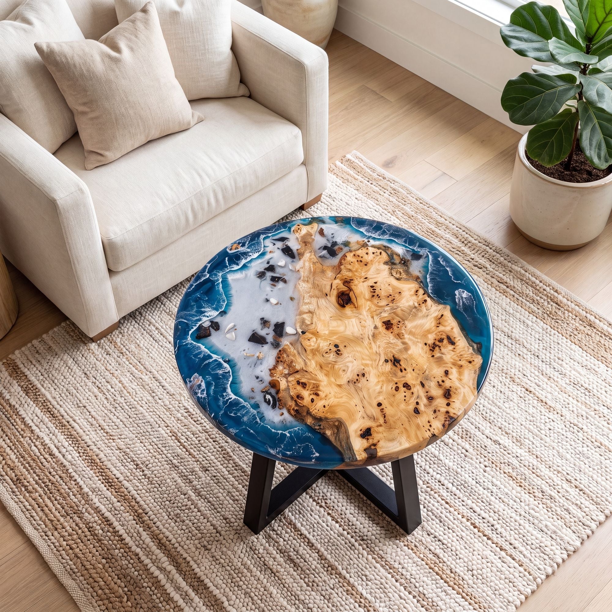 Poplar Blue Epoxy Round Coffee Table-PLSY03(Tabletop only, legs not included)