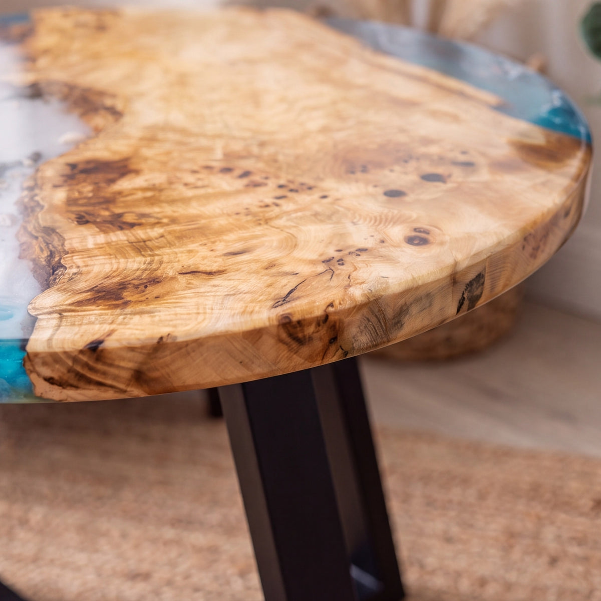 Poplar Blue Epoxy Round Coffee Table-PLSY02(Tabletop only, legs not included)