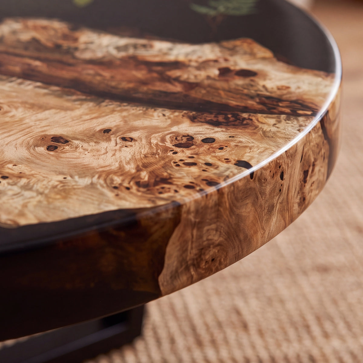 Poplar Black Epoxy with Floral Round Coffee Table-PLFY03(Tabletop only, legs not included)