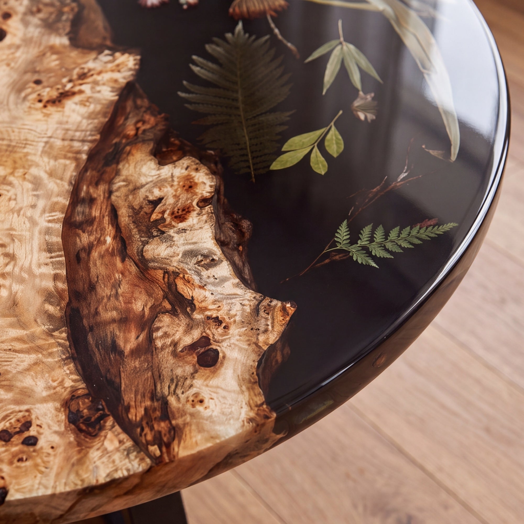 Poplar Black Epoxy with Floral Round Coffee Table-PLFY03(Tabletop only, legs not included)