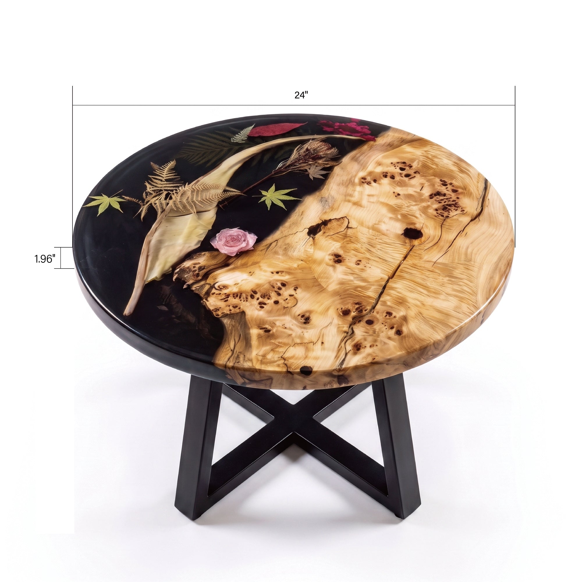 Poplar Black Epoxy with Floral Round Coffee Table-PLFY01(Tabletop only, legs not included)