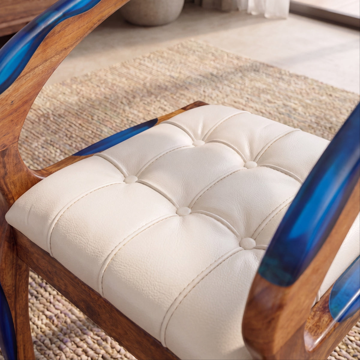 Walnut Smurf Blue Epoxy Arm Chair 2pcs/CTN