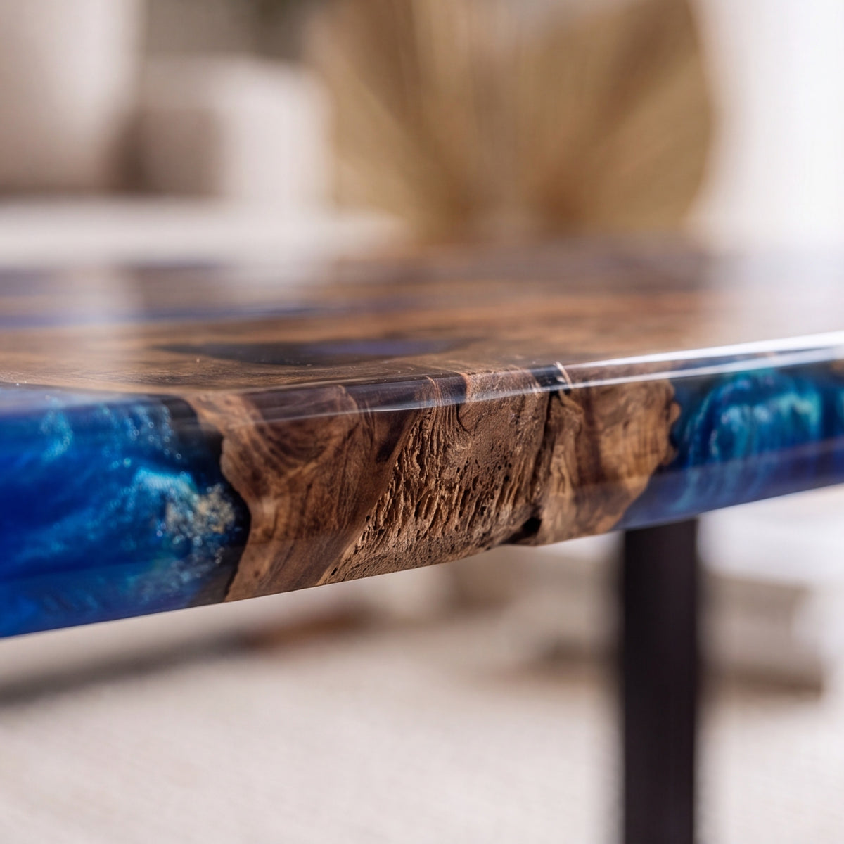 Black Walnut Blue Epoxy Oval Coffee Table(Tabletop only, legs not included)