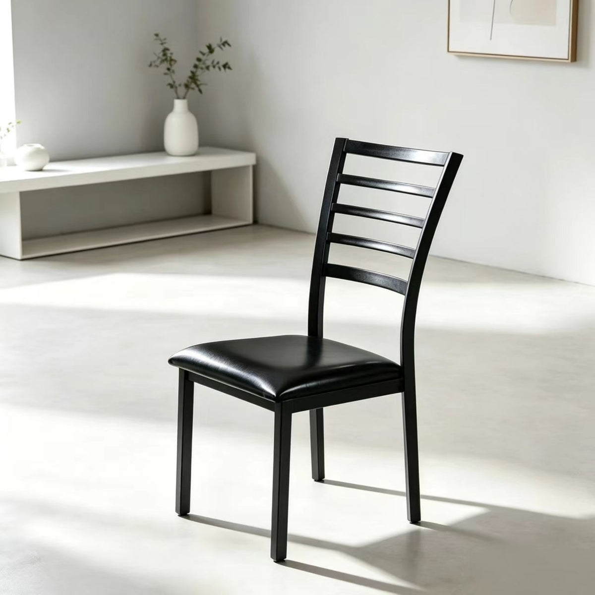 DT013-4PCS/CTN-Modern Black Dining Chair with Slatted Backrest, Upholstered Kitchen Chair